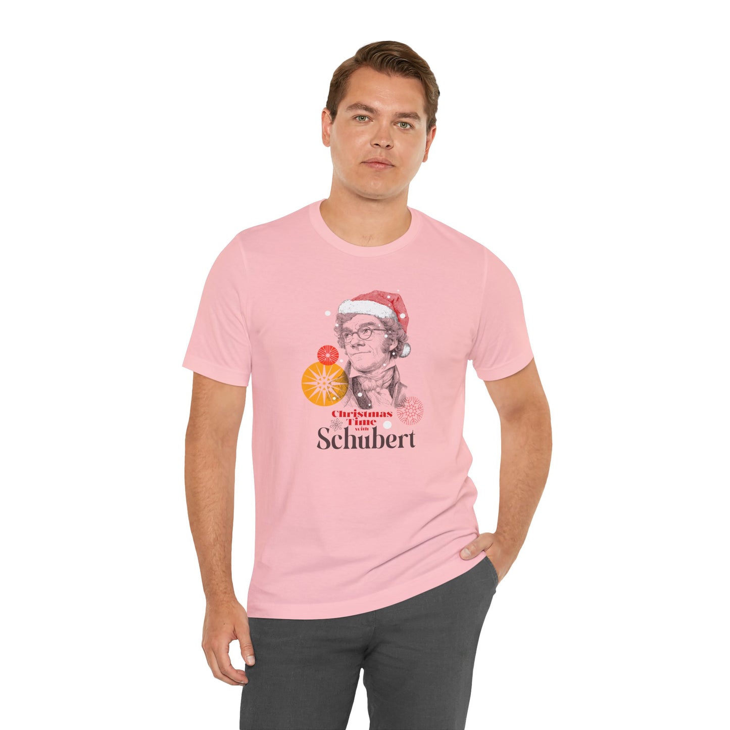 Christmas with Schubert - Holiday T-Shirt, Santa Shirt, Schubert with Santa Hat T-Shirt, Classical Music Christmas Shirt