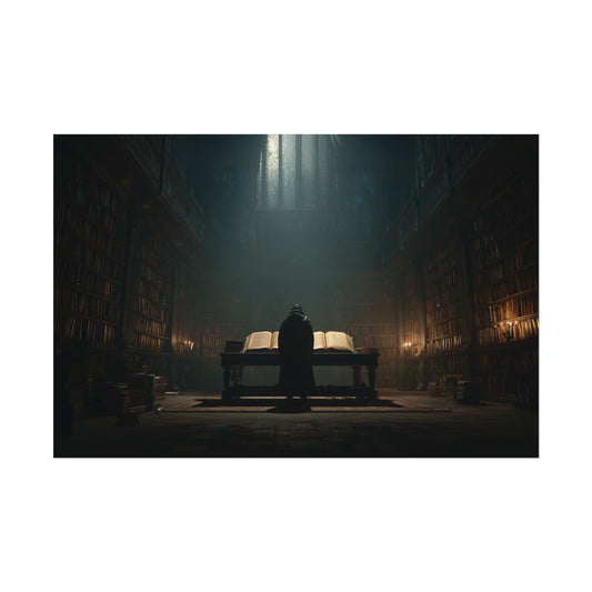 Without Words: Late Night Studies - Dark Library Print, Evening Reading Poster, Moody Library Print, Cozy Reading Nook Poster