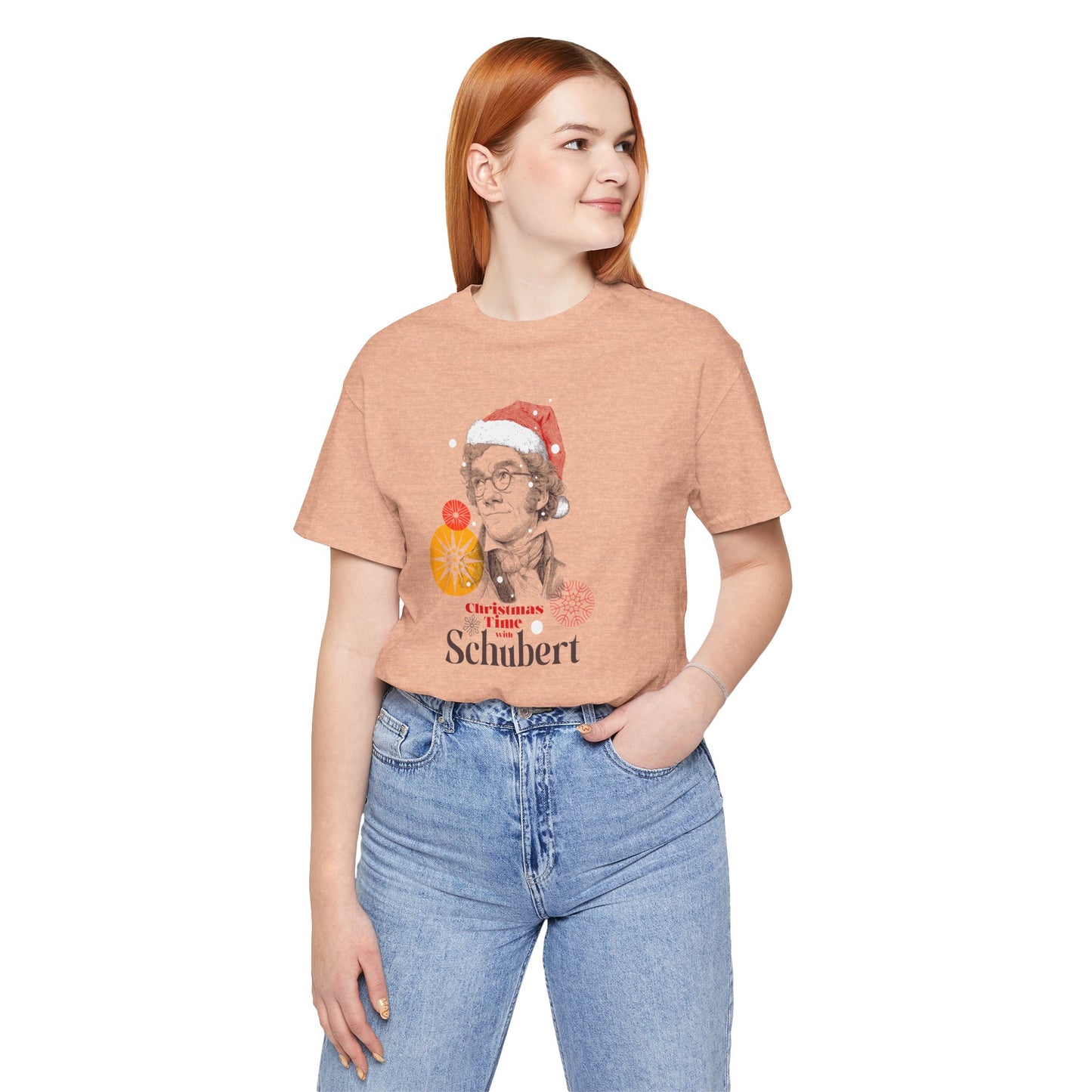 Christmas with Schubert - Holiday T-Shirt, Santa Shirt, Schubert with Santa Hat T-Shirt, Classical Music Christmas Shirt