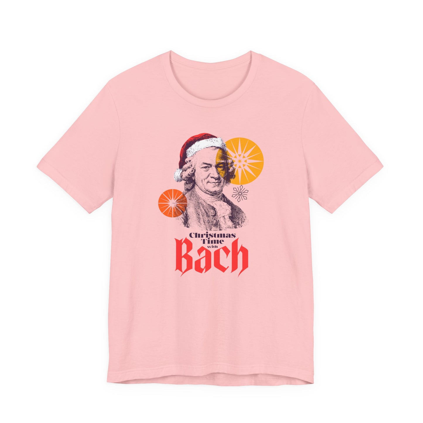 Christmas with Bach - Holiday T-Shirt, Santa Shirt, Bach with Santa Hat T-Shirt, Classical Music Christmas Shirt