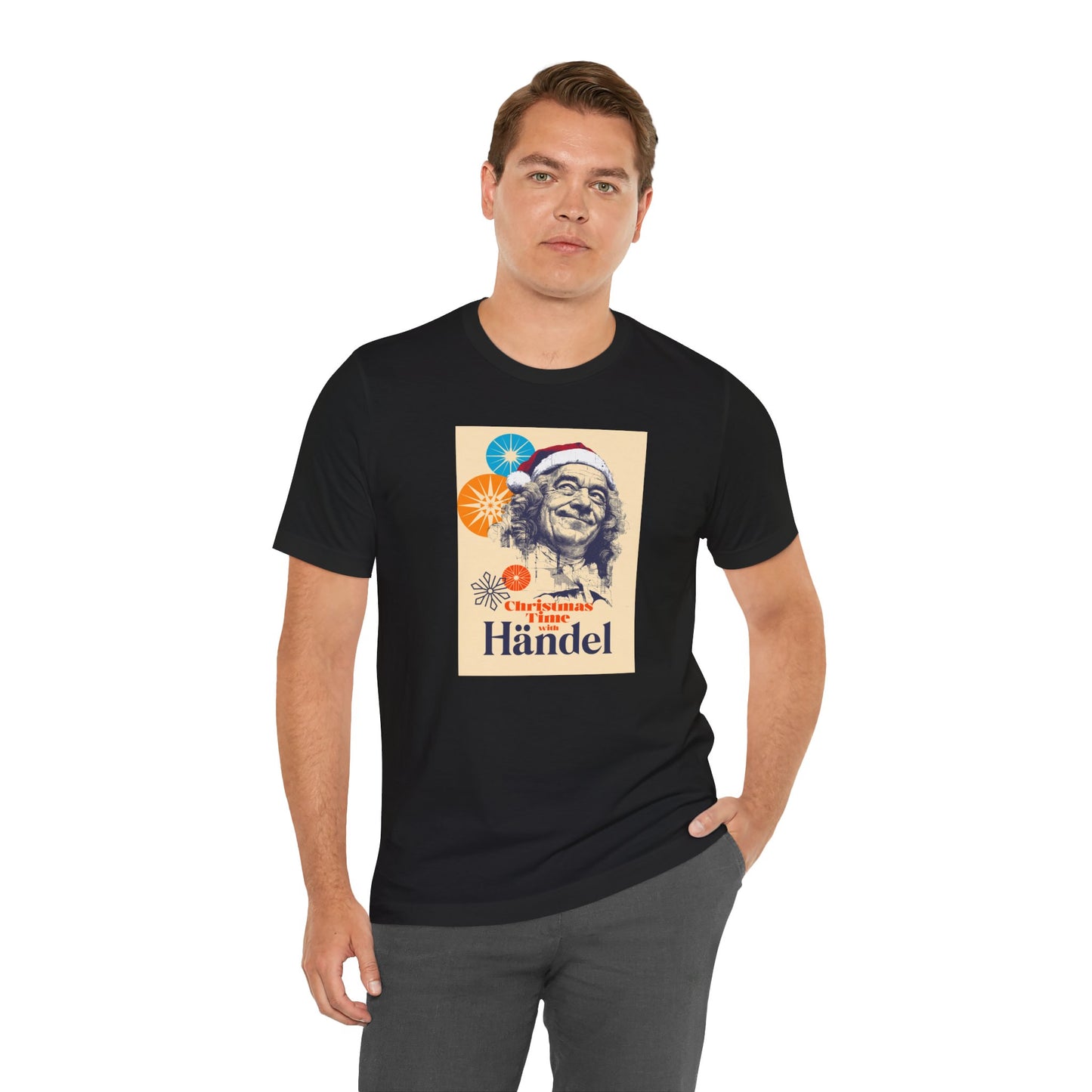 Christmas with Händel - Holiday T-Shirt, Santa Shirt, Händel with Santa Hat T-Shirt, Classical Music Christmas Shirt