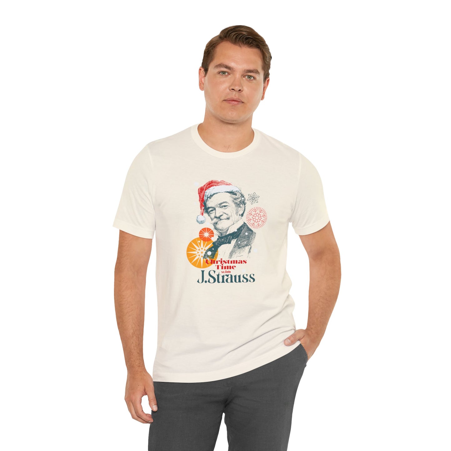 Christmas with Strauss - Holiday T-Shirt, Santa Shirt, Strauss with Santa Hat T-Shirt, Classical Music Christmas Shirt