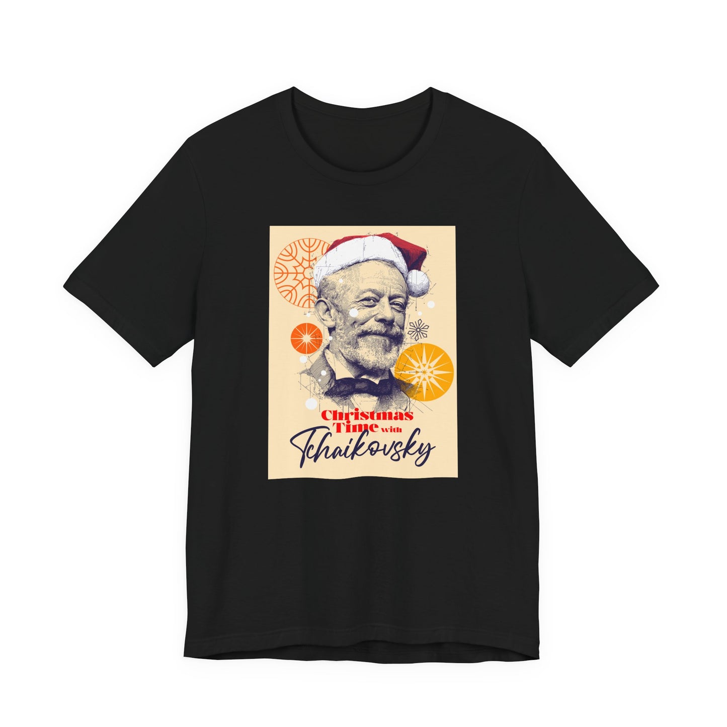 Christmas with Tchaikovsky - Holiday T-Shirt, Santa Shirt, Tchaikovsky with Santa Hat T-Shirt, Classical Music Christmas Shirt