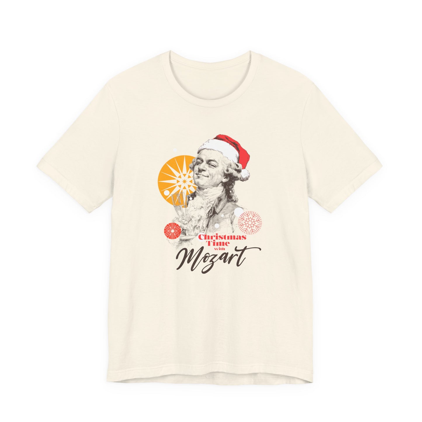 Christmas with Mozart - Holiday T-Shirt, Santa Shirt, Mozart with Santa Hat T-Shirt, Classical Music Christmas Shirt
