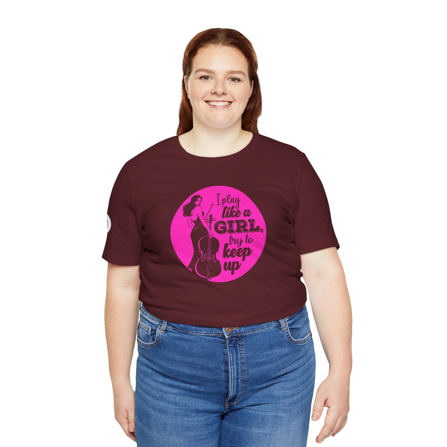 Play like a Girl T-Shirt (Dark): Camerata Romeu Shirt, Play like a Girl Shirt, Orchestra Shirt, Female Musician Shirt, Cello Shirt