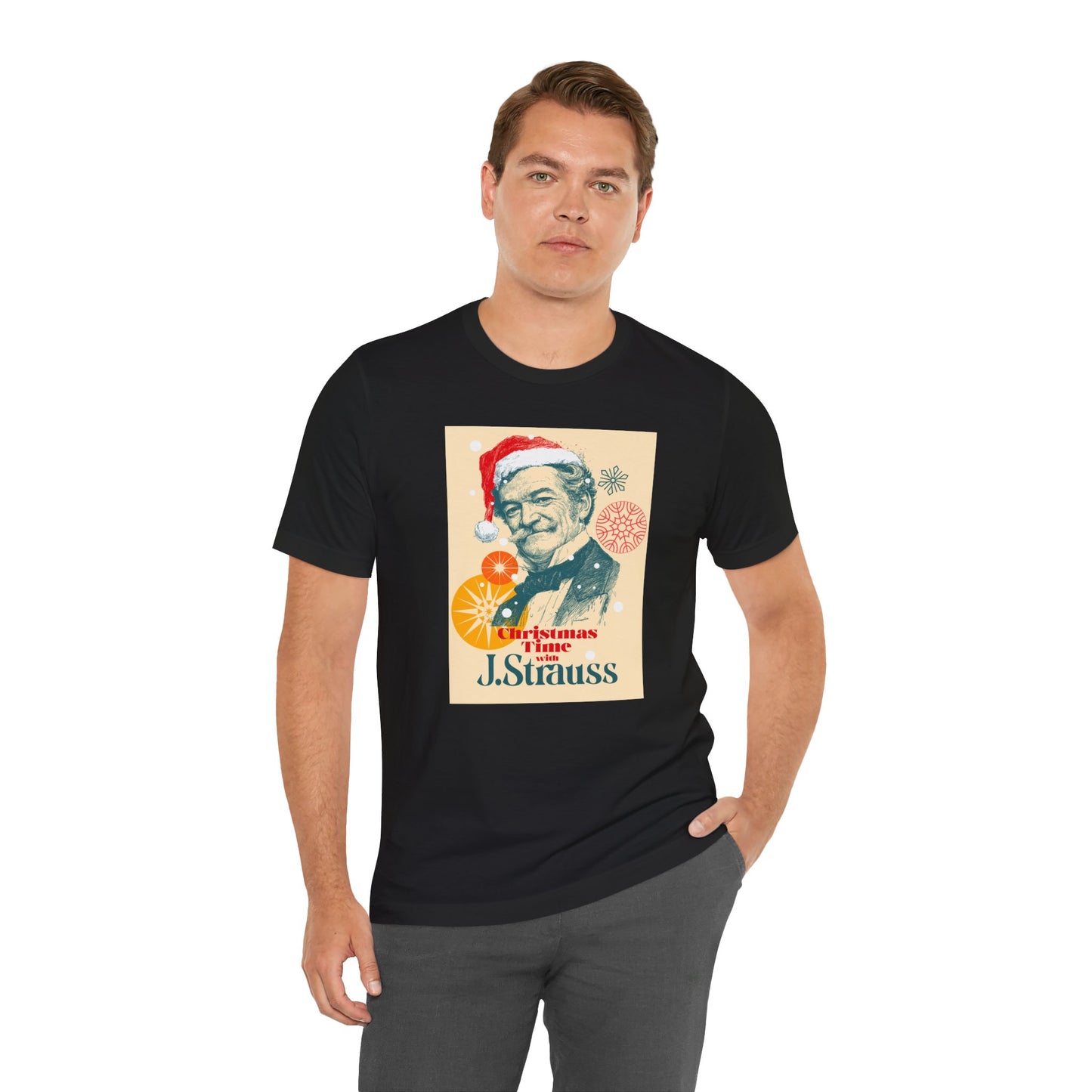 Christmas with Strauss - Holiday T-Shirt, Santa Shirt, Strauss with Santa Hat T-Shirt, Classical Music Christmas Shirt