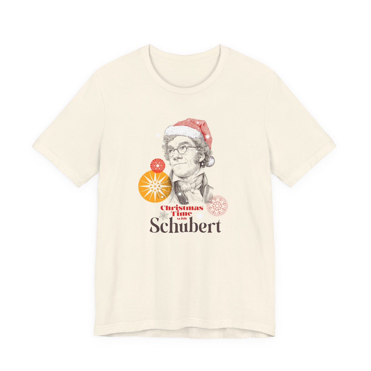 Christmas with Schubert - Holiday T-Shirt, Santa Shirt, Schubert with Santa Hat T-Shirt, Classical Music Christmas Shirt