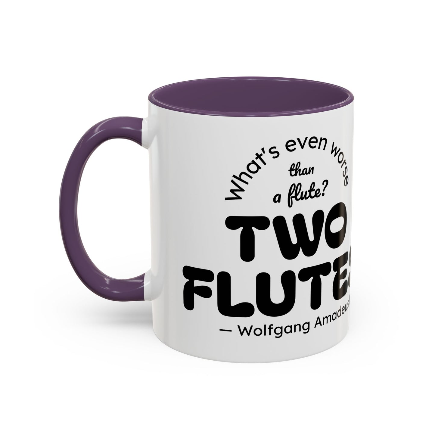 Two Flutes Mug in White (EU) - Mozart Flute Quote Mug, Mozart Mug, Classical Music Mug, Funny Mozart Quote