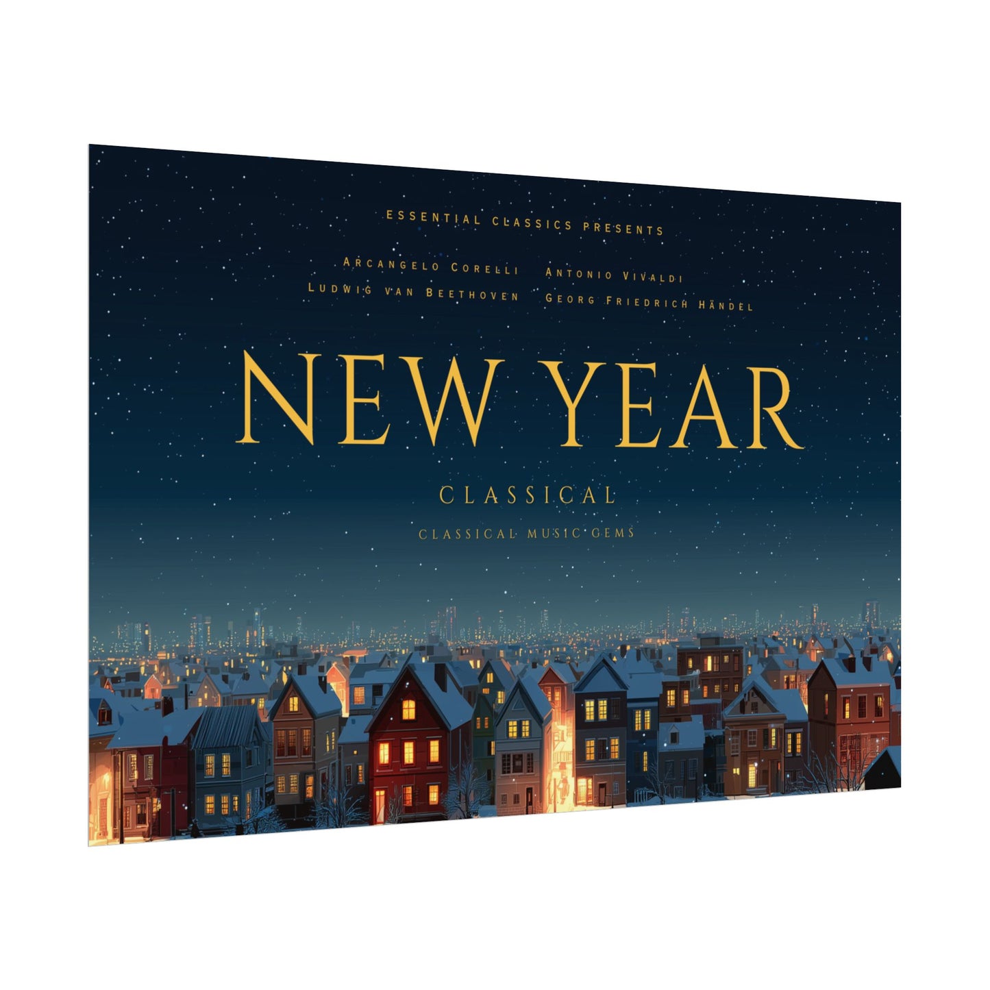 Happy New Year - Classical Music Celebration Poster, Night Sky Print, Starry Night Poster, New Year's Resolution Poster