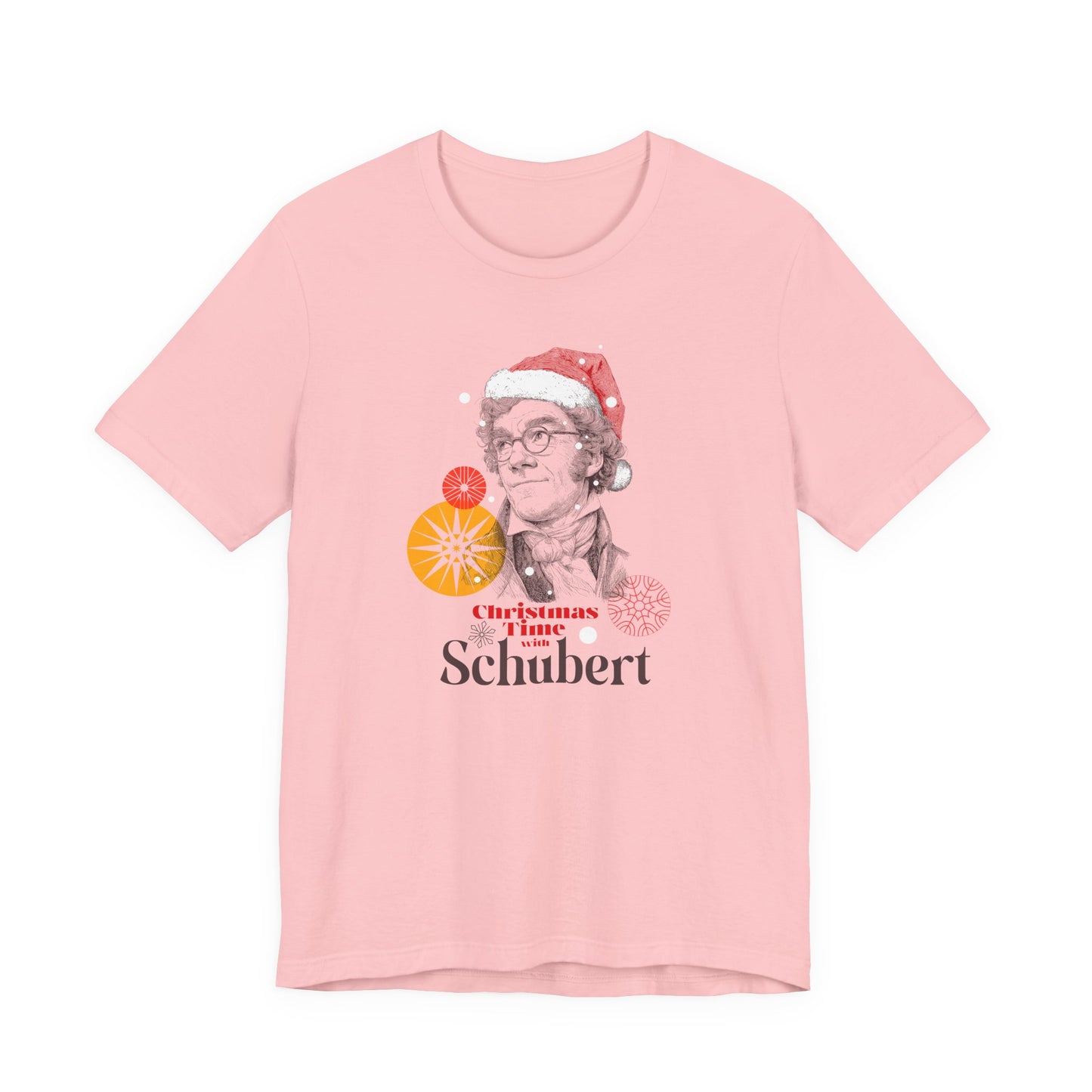 Christmas with Schubert - Holiday T-Shirt, Santa Shirt, Schubert with Santa Hat T-Shirt, Classical Music Christmas Shirt