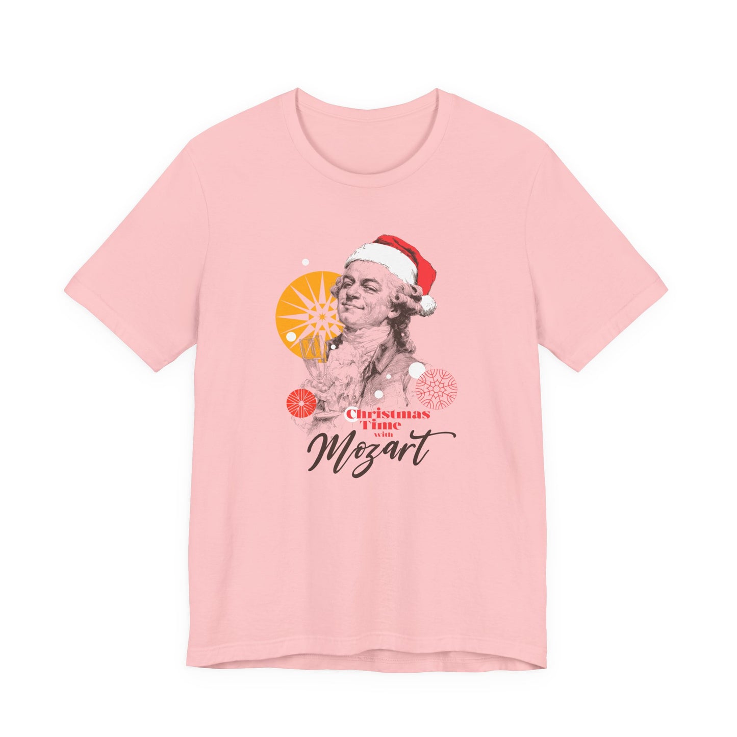 Christmas with Mozart - Holiday T-Shirt, Santa Shirt, Mozart with Santa Hat T-Shirt, Classical Music Christmas Shirt