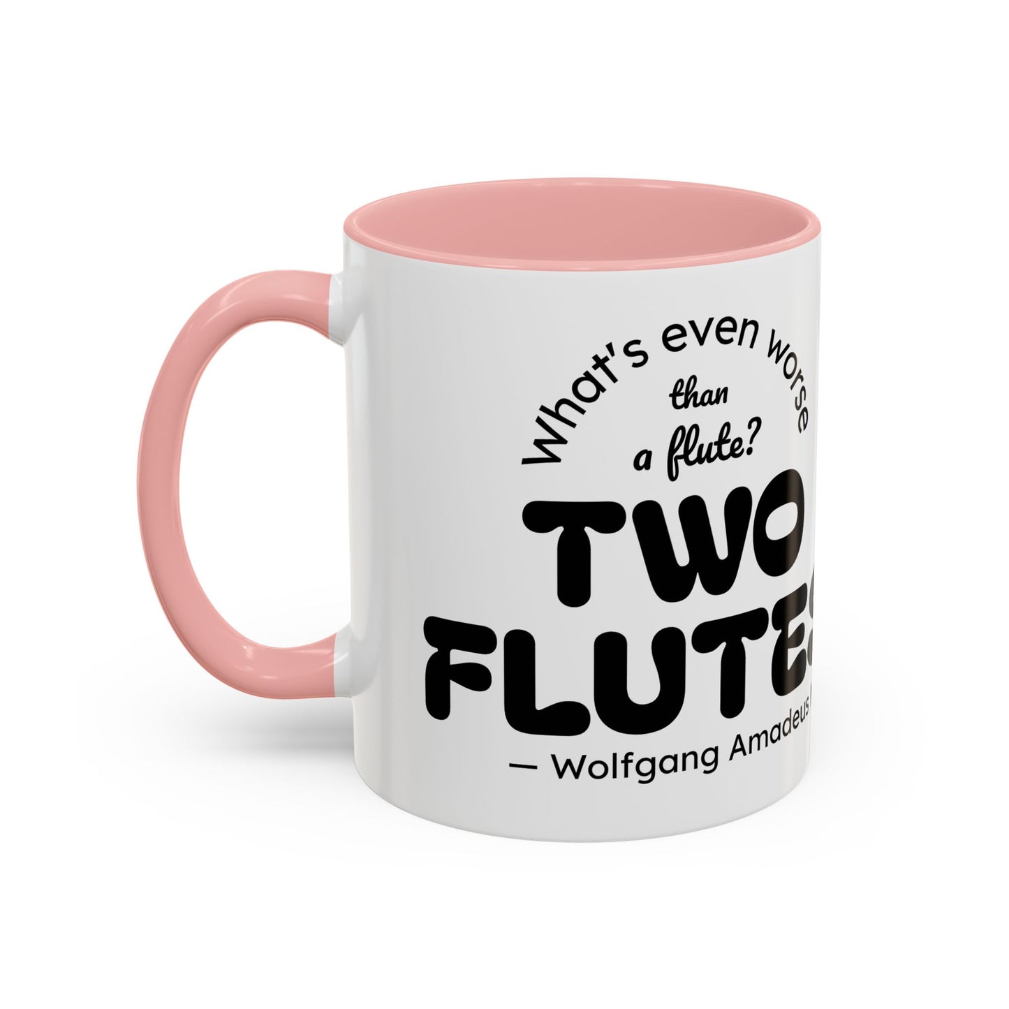 Two Flutes Mug in White (EU) - Mozart Flute Quote Mug, Mozart Mug, Classical Music Mug, Funny Mozart Quote