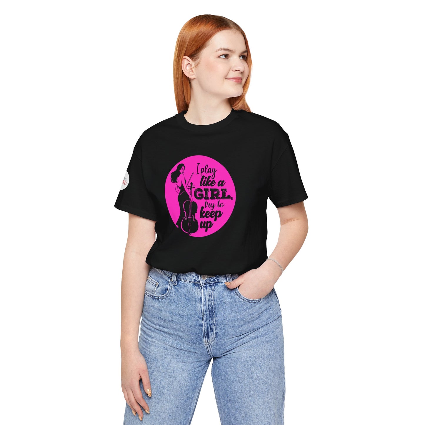 Play like a Girl T-Shirt (Dark): Camerata Romeu Shirt, Play like a Girl Shirt, Orchestra Shirt, Female Musician Shirt, Cello Shirt