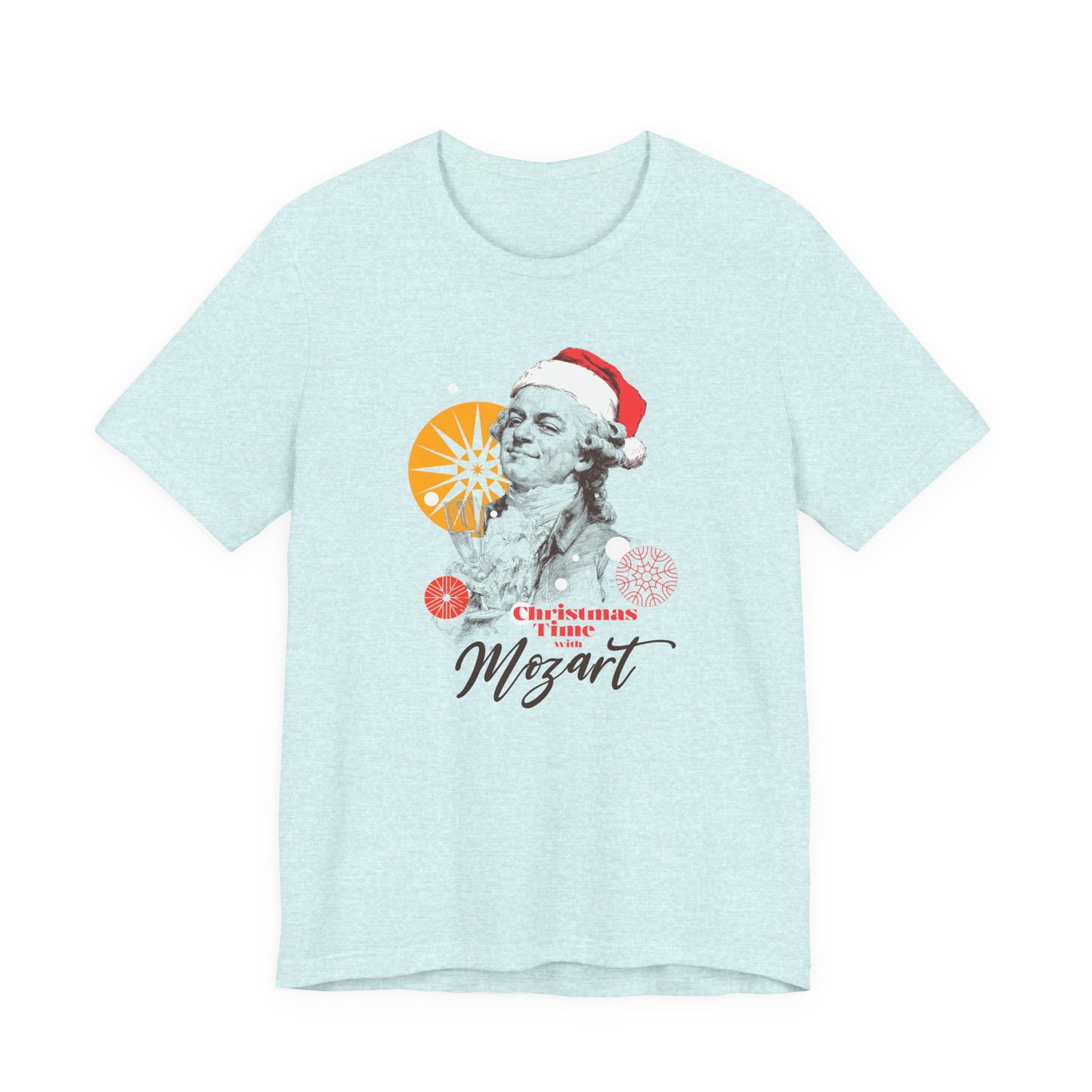 Christmas with Mozart - Holiday T-Shirt, Santa Shirt, Mozart with Santa Hat T-Shirt, Classical Music Christmas Shirt