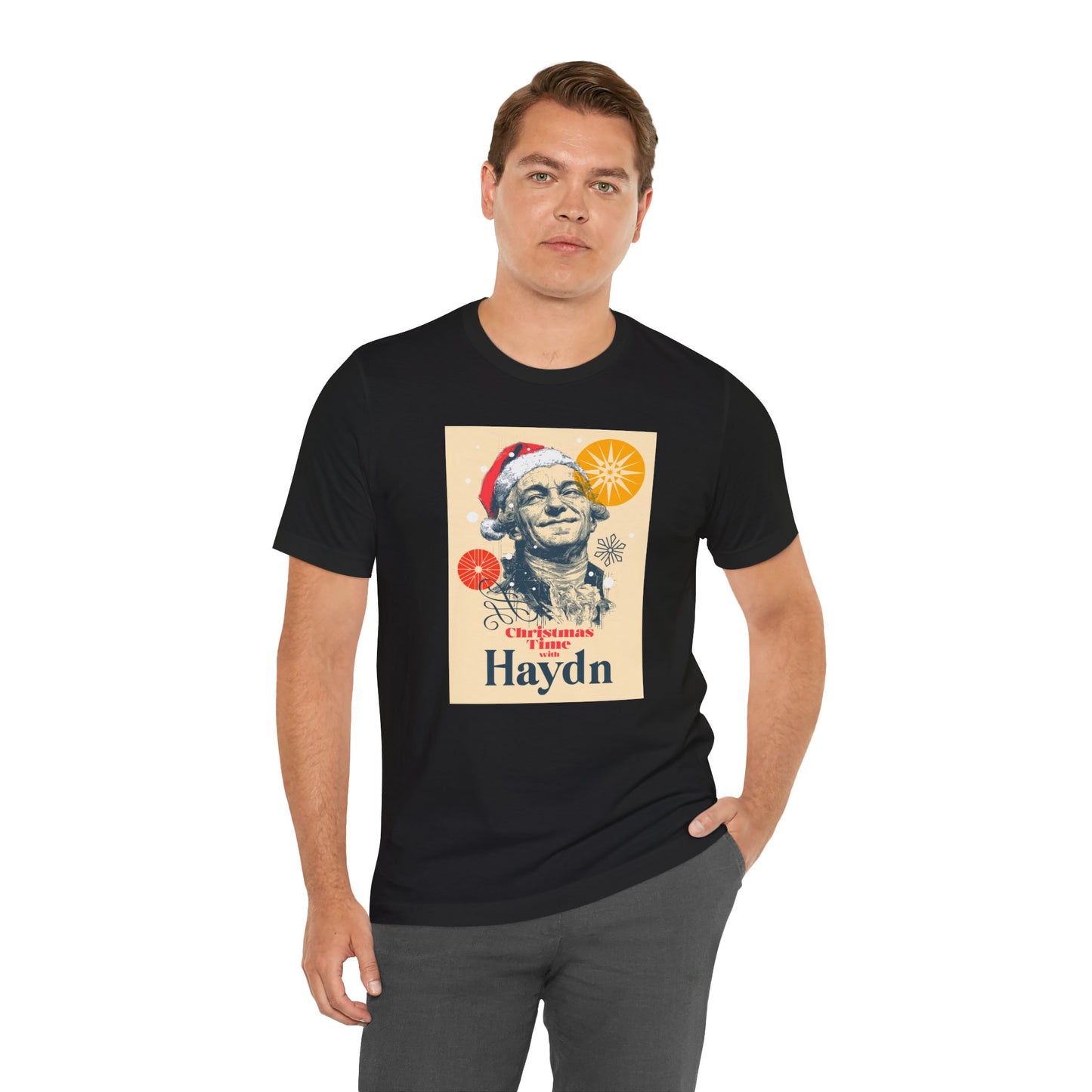 Christmas with Hayden - Holiday T-Shirt, Santa Shirt, Hayden with Santa Hat T-Shirt, Classical Music Christmas Shirt