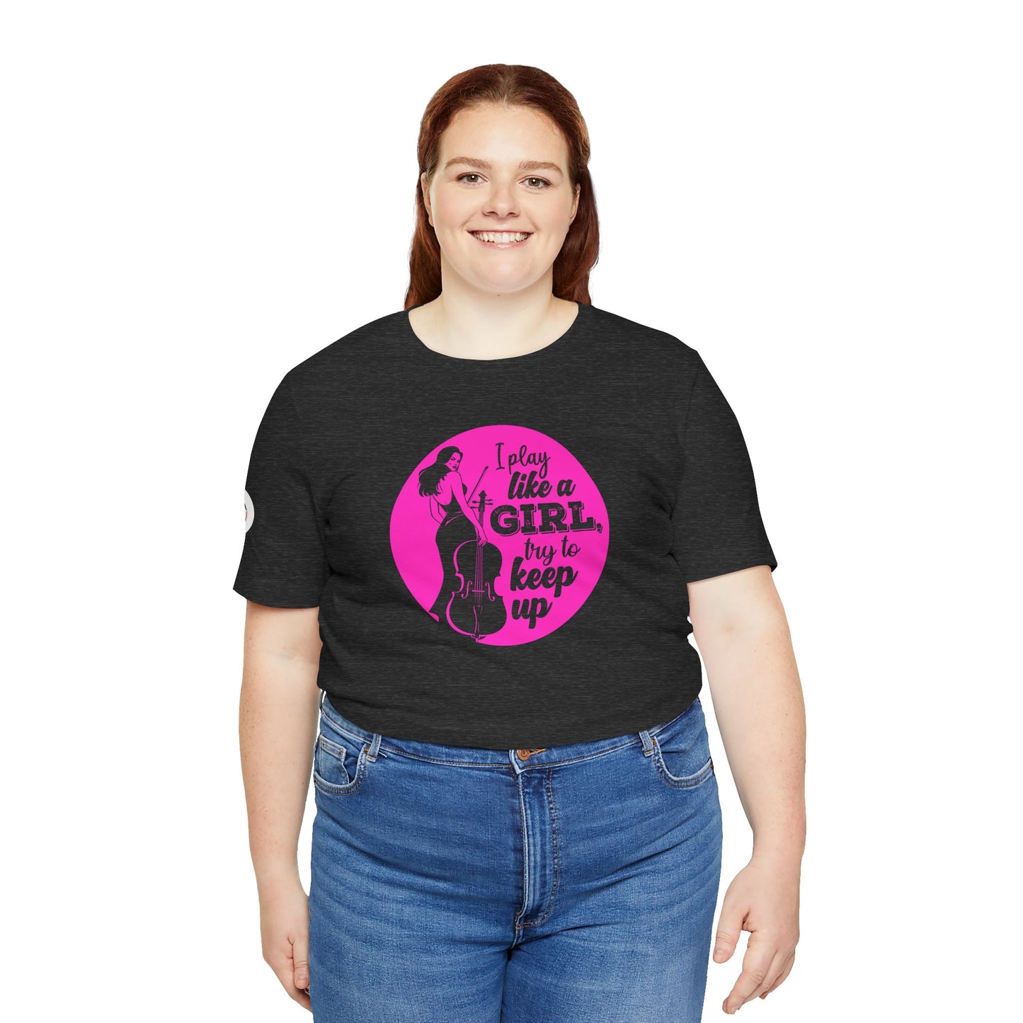 Play like a Girl T-Shirt (Dark): Camerata Romeu Shirt, Play like a Girl Shirt, Orchestra Shirt, Female Musician Shirt, Cello Shirt