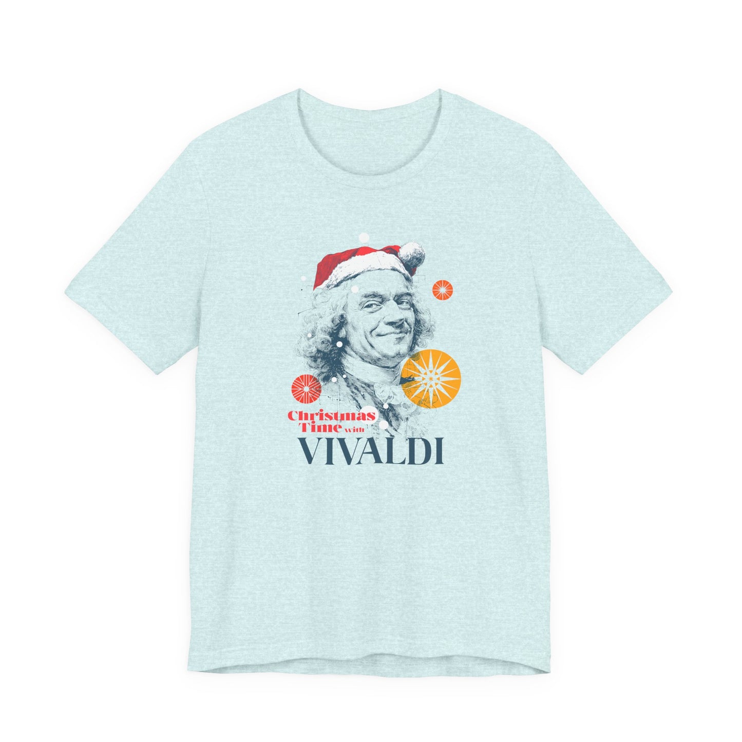 Christmas with Vivaldi - Holiday T-Shirt, Santa Shirt, Vivaldi with Santa Hat T-Shirt, Classical Music Christmas Shirt