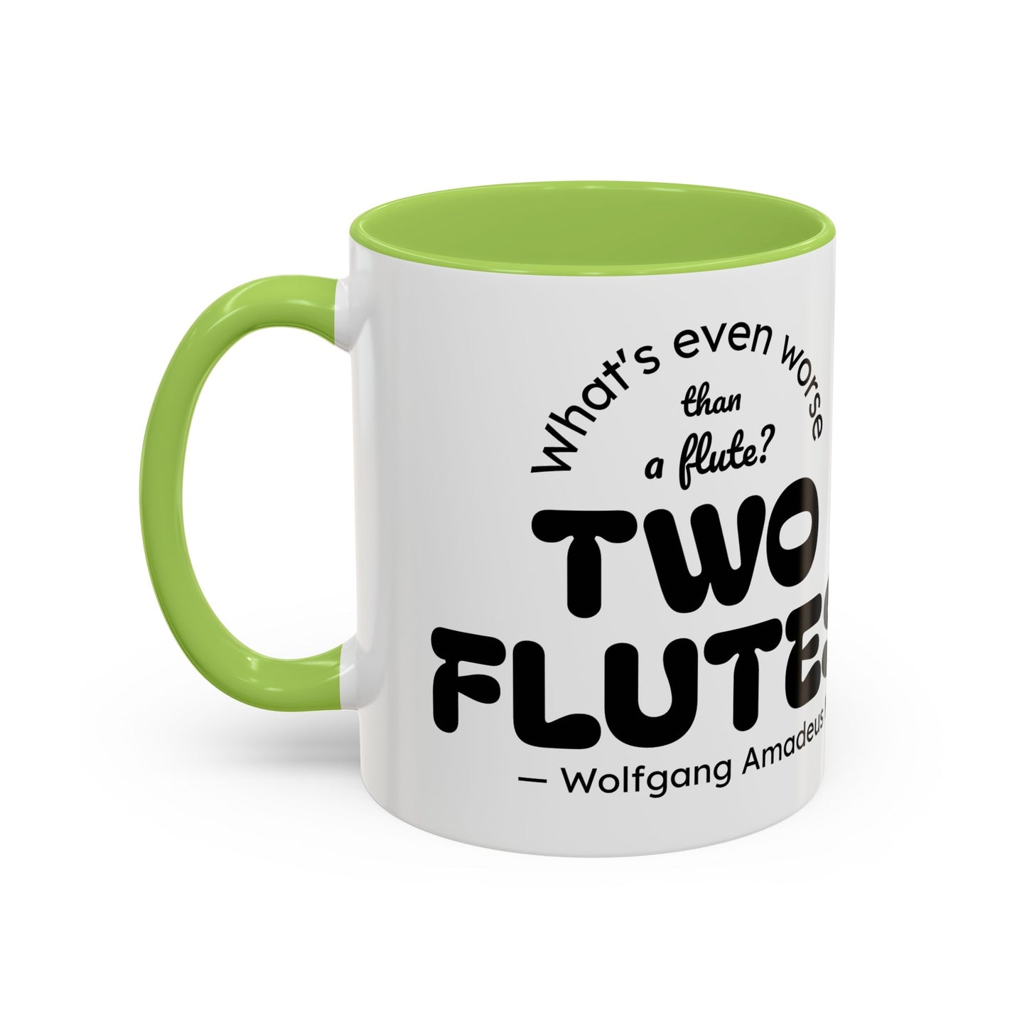 Two Flutes Mug in White (EU) - Mozart Flute Quote Mug, Mozart Mug, Classical Music Mug, Funny Mozart Quote