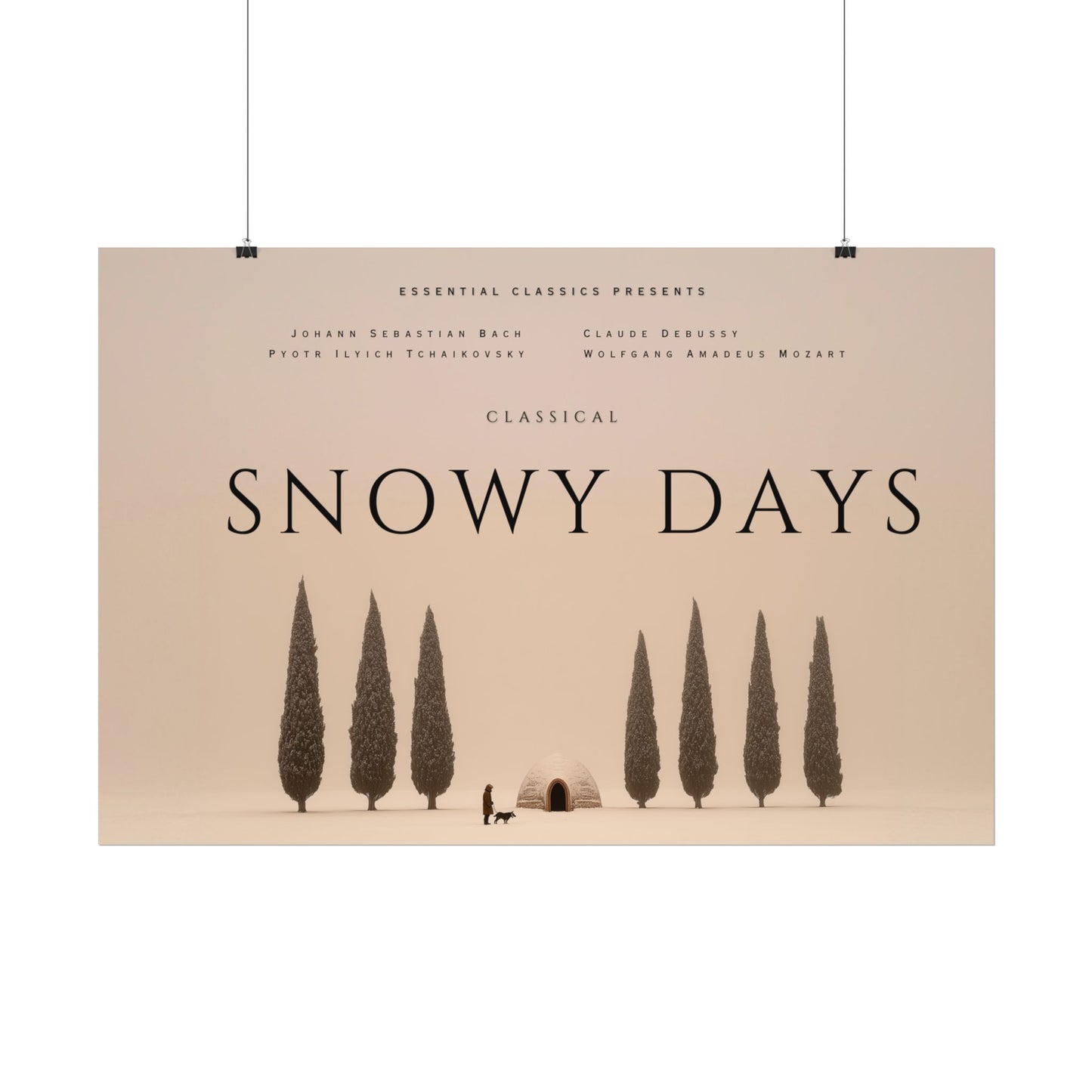 Snowy Days - Calm Classical Music Poster, Winter Print, Snow Poster, Mozart Inspired Print, Bach Inspired poster