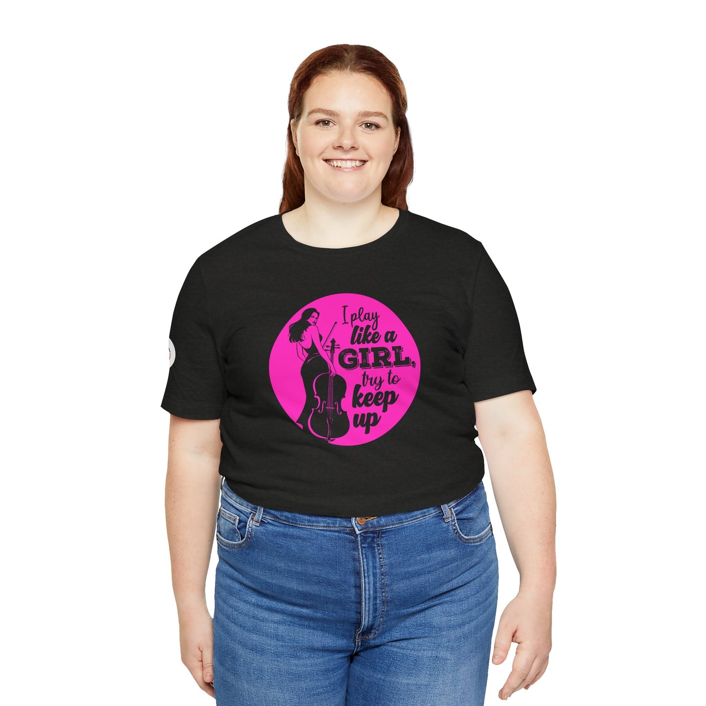 Play like a Girl T-Shirt (Dark): Camerata Romeu Shirt, Play like a Girl Shirt, Orchestra Shirt, Female Musician Shirt, Cello Shirt