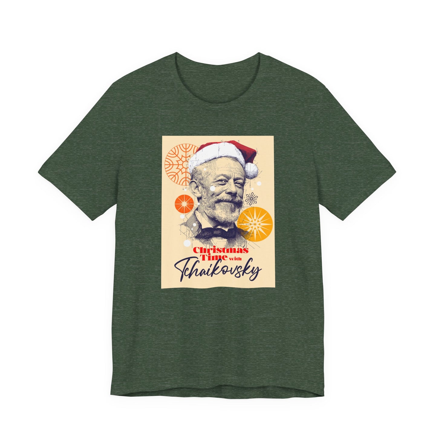 Christmas with Tchaikovsky - Holiday T-Shirt, Santa Shirt, Tchaikovsky with Santa Hat T-Shirt, Classical Music Christmas Shirt