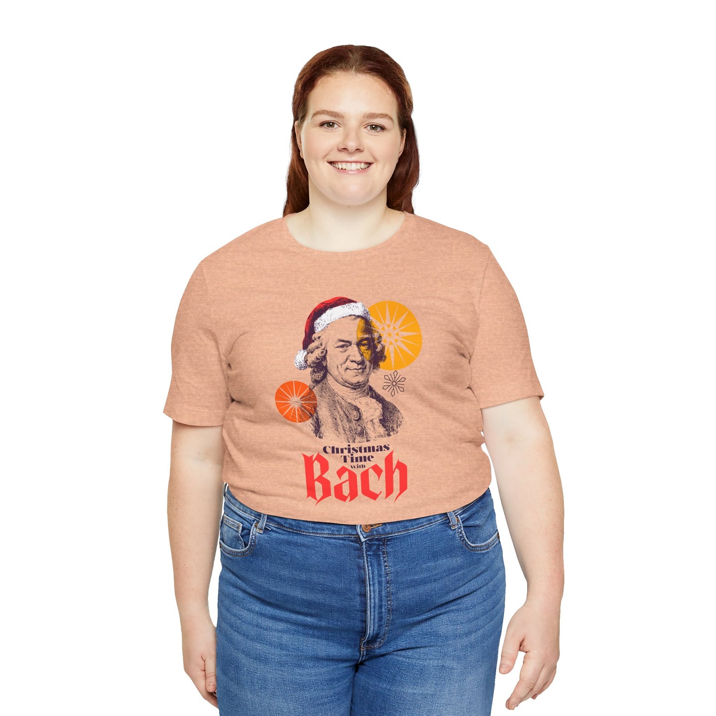 Christmas with Bach - Holiday T-Shirt, Santa Shirt, Bach with Santa Hat T-Shirt, Classical Music Christmas Shirt