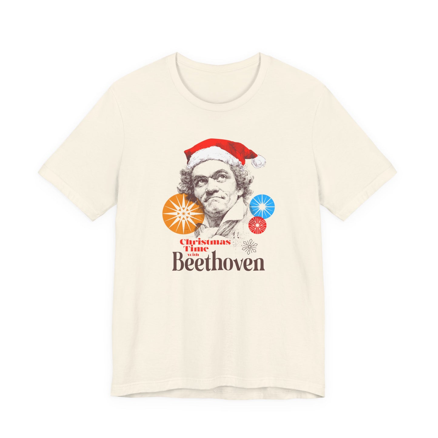 Christmas with Beethoven - Holiday T-Shirt, Santa Shirt, Beethoven with Santa Hat T-Shirt, Classical Music Christmas Shirt