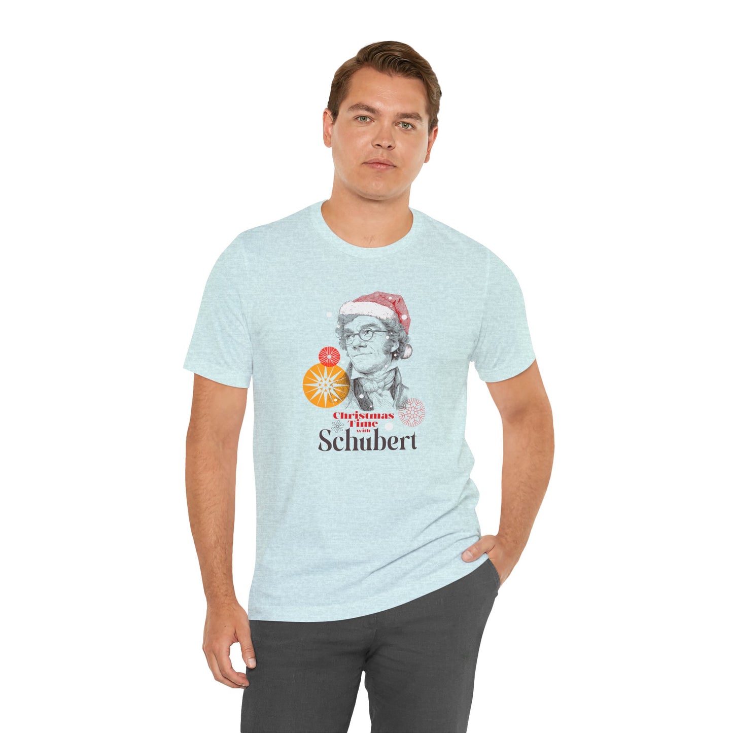 Christmas with Schubert - Holiday T-Shirt, Santa Shirt, Schubert with Santa Hat T-Shirt, Classical Music Christmas Shirt