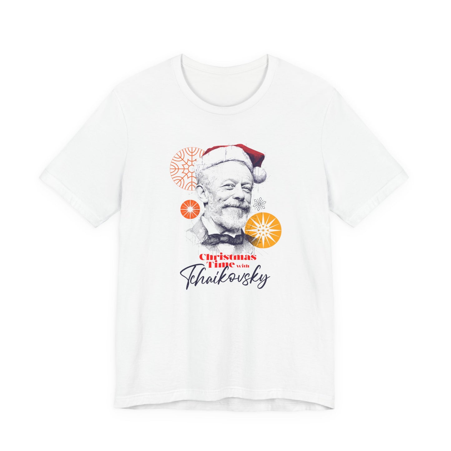 Christmas with Tchaikovsky - Holiday T-Shirt, Santa Shirt, Tchaikovsky with Santa Hat T-Shirt, Classical Music Christmas Shirt