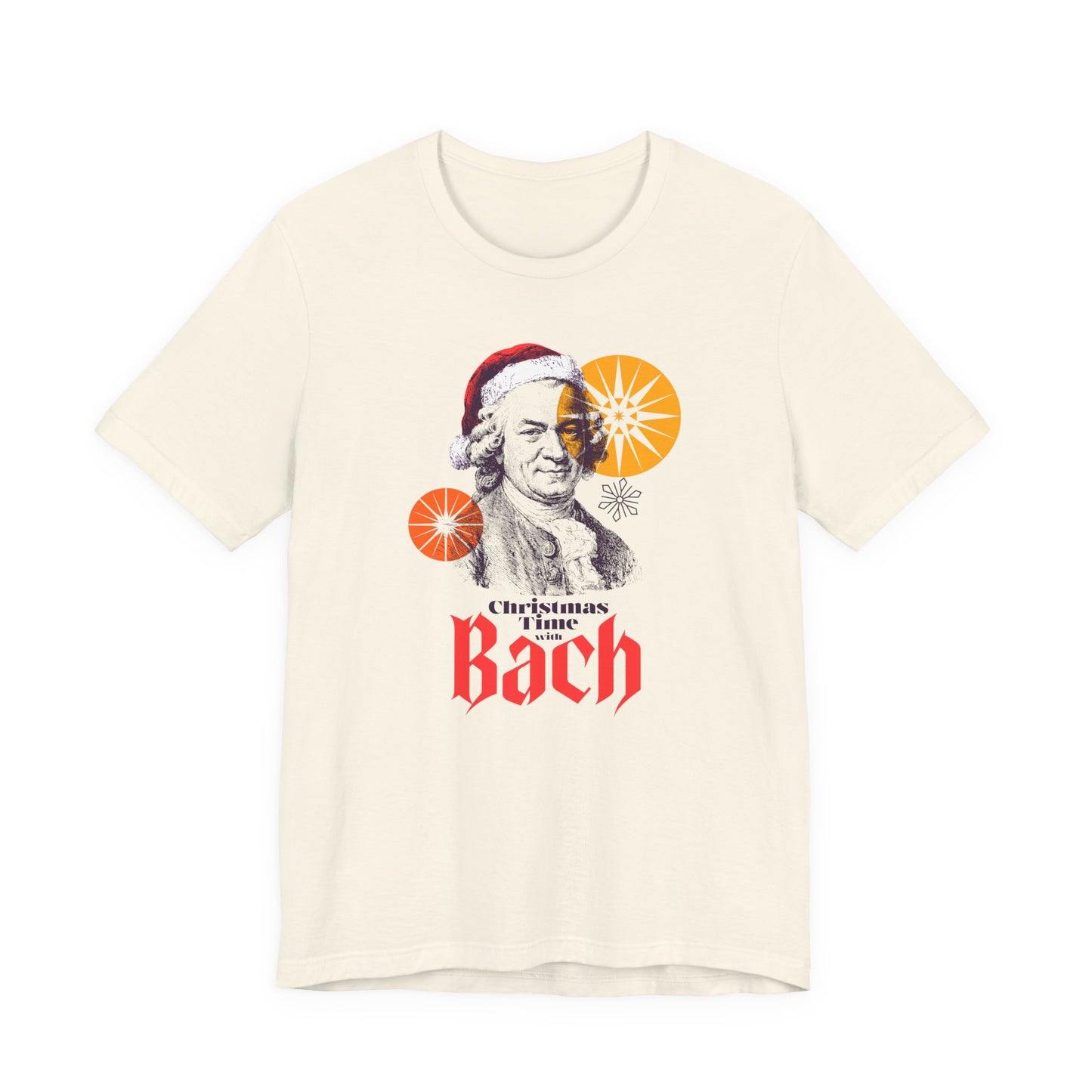 Christmas with Bach - Holiday T-Shirt, Santa Shirt, Bach with Santa Hat T-Shirt, Classical Music Christmas Shirt