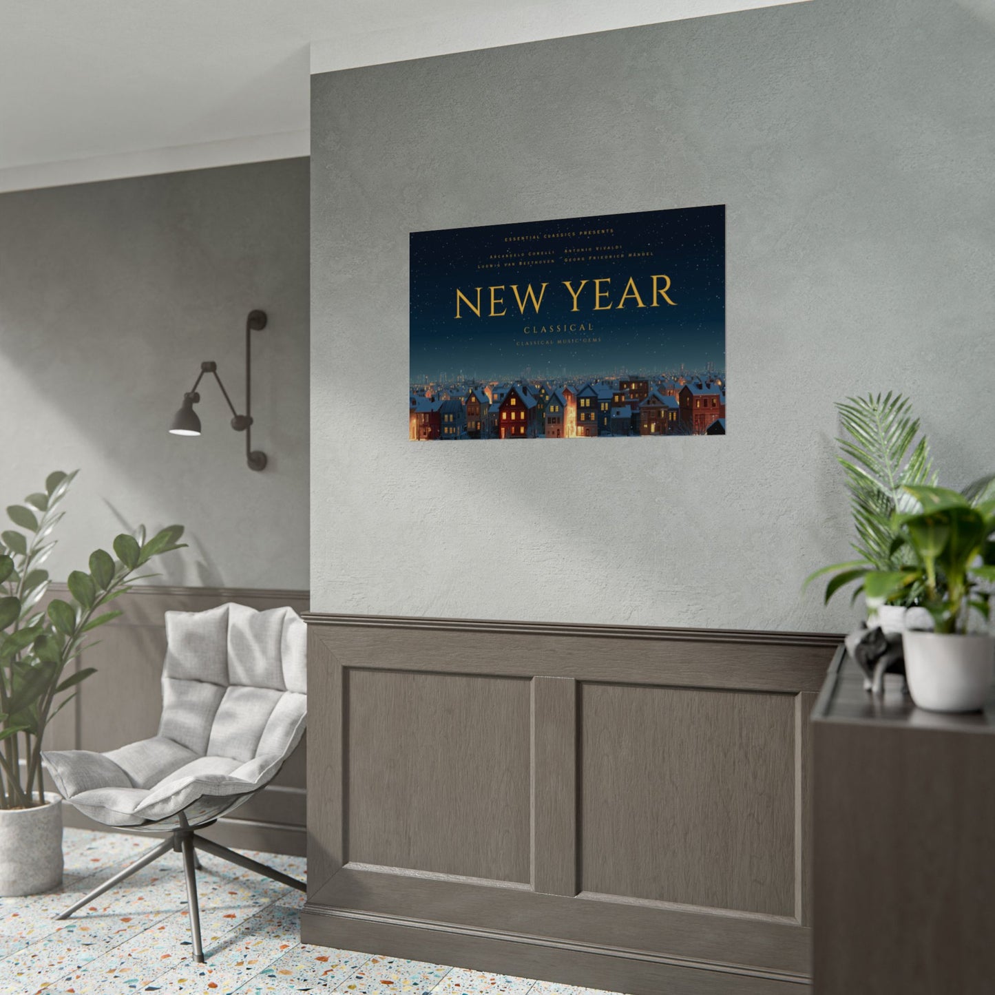 Happy New Year - Classical Music Celebration Poster, Night Sky Print, Starry Night Poster, New Year's Resolution Poster