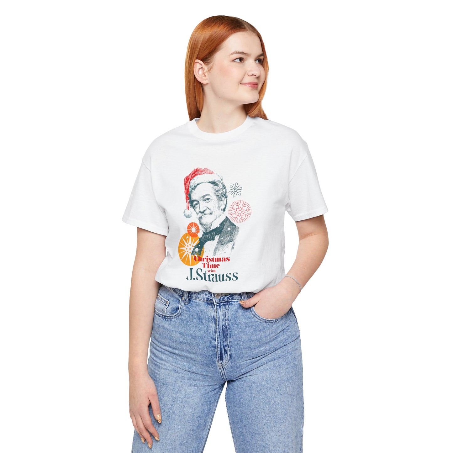 Christmas with Strauss - Holiday T-Shirt, Santa Shirt, Strauss with Santa Hat T-Shirt, Classical Music Christmas Shirt