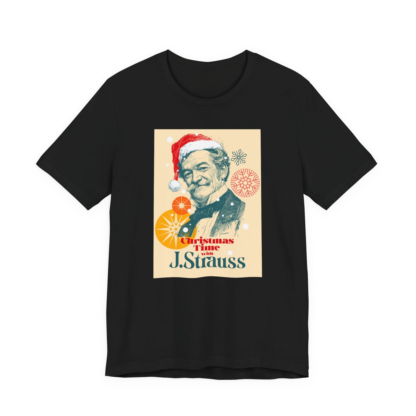 Christmas with Strauss - Holiday T-Shirt, Santa Shirt, Strauss with Santa Hat T-Shirt, Classical Music Christmas Shirt