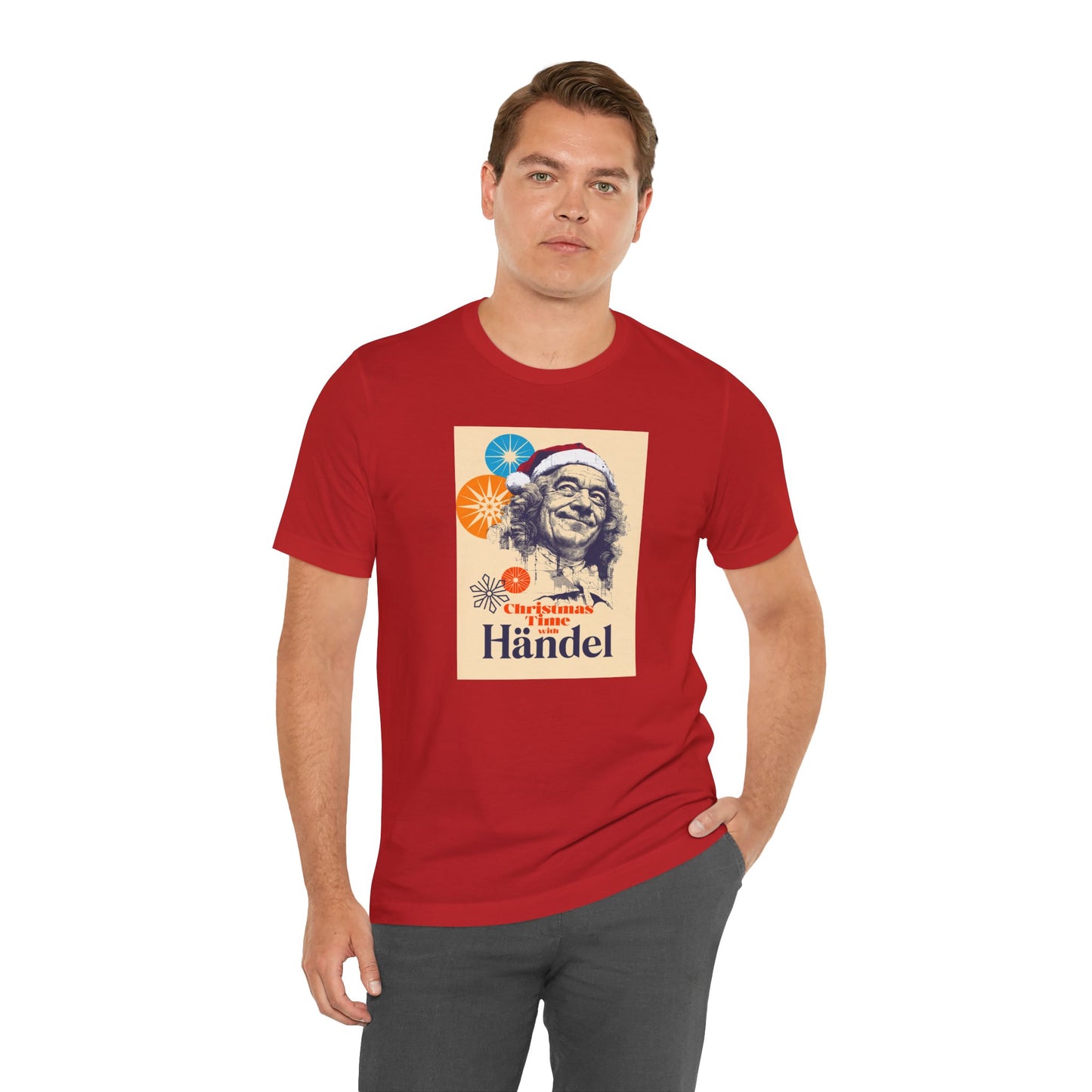 Christmas with Händel - Holiday T-Shirt, Santa Shirt, Händel with Santa Hat T-Shirt, Classical Music Christmas Shirt