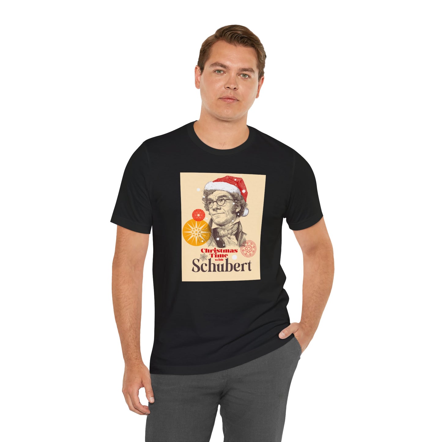 Christmas with Schubert - Holiday T-Shirt, Santa Shirt, Schubert with Santa Hat T-Shirt, Classical Music Christmas Shirt