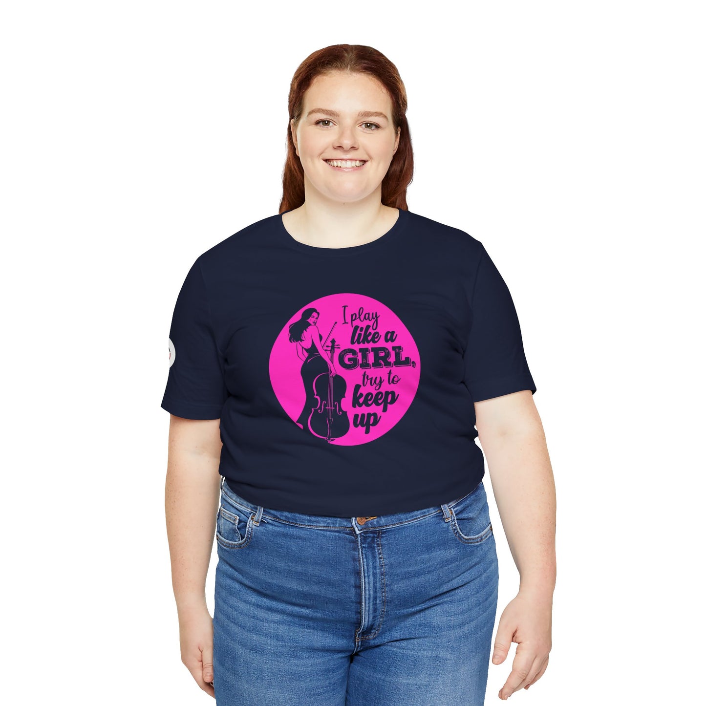 Play like a Girl T-Shirt (Dark): Camerata Romeu Shirt, Play like a Girl Shirt, Orchestra Shirt, Female Musician Shirt, Cello Shirt