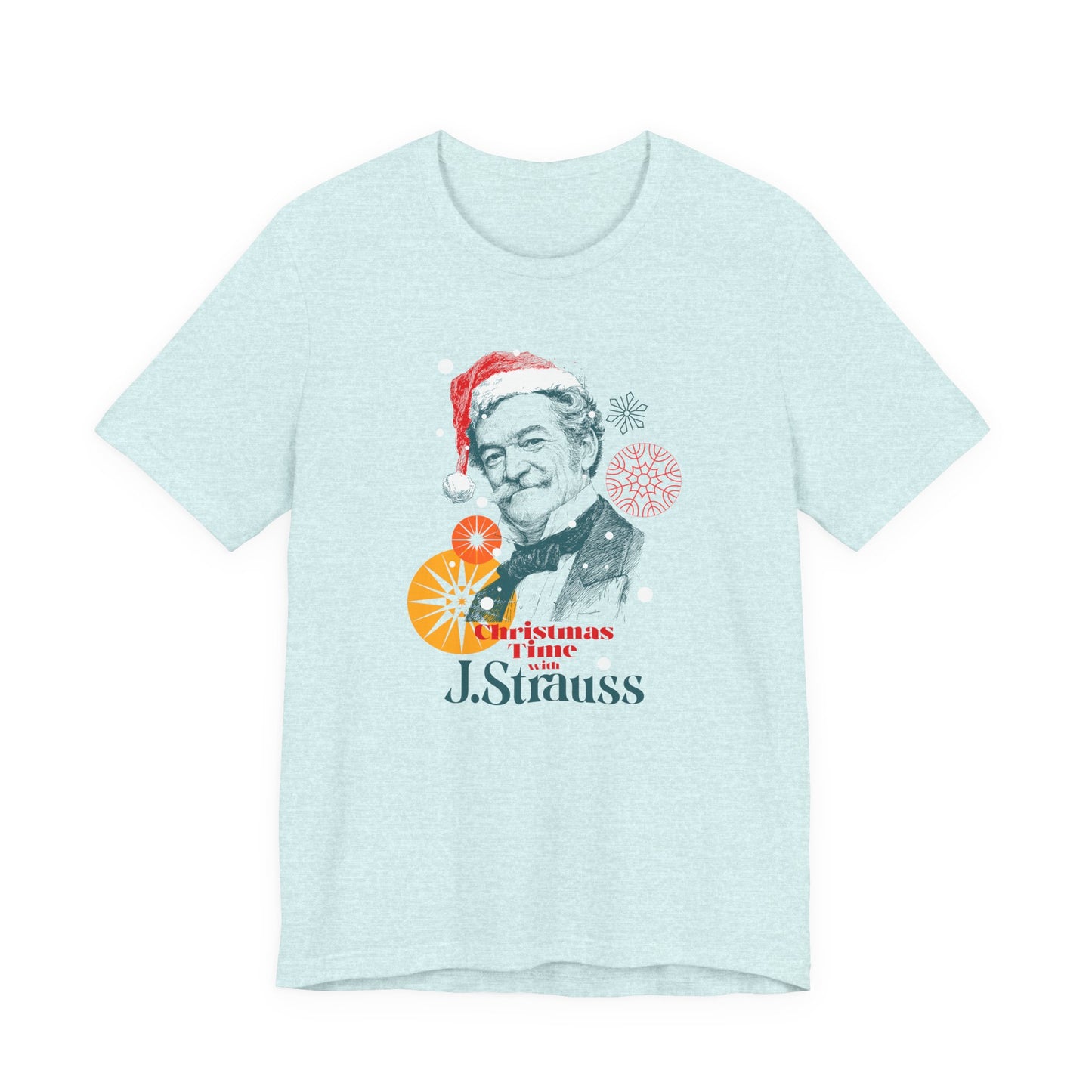 Christmas with Strauss - Holiday T-Shirt, Santa Shirt, Strauss with Santa Hat T-Shirt, Classical Music Christmas Shirt