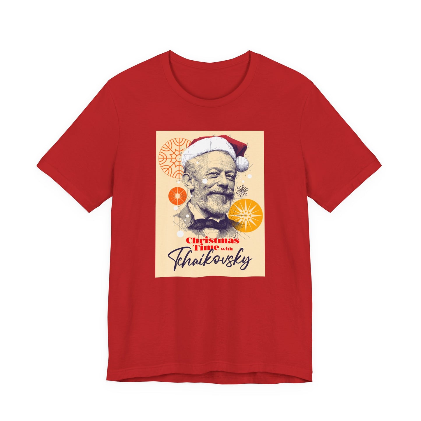 Christmas with Tchaikovsky - Holiday T-Shirt, Santa Shirt, Tchaikovsky with Santa Hat T-Shirt, Classical Music Christmas Shirt