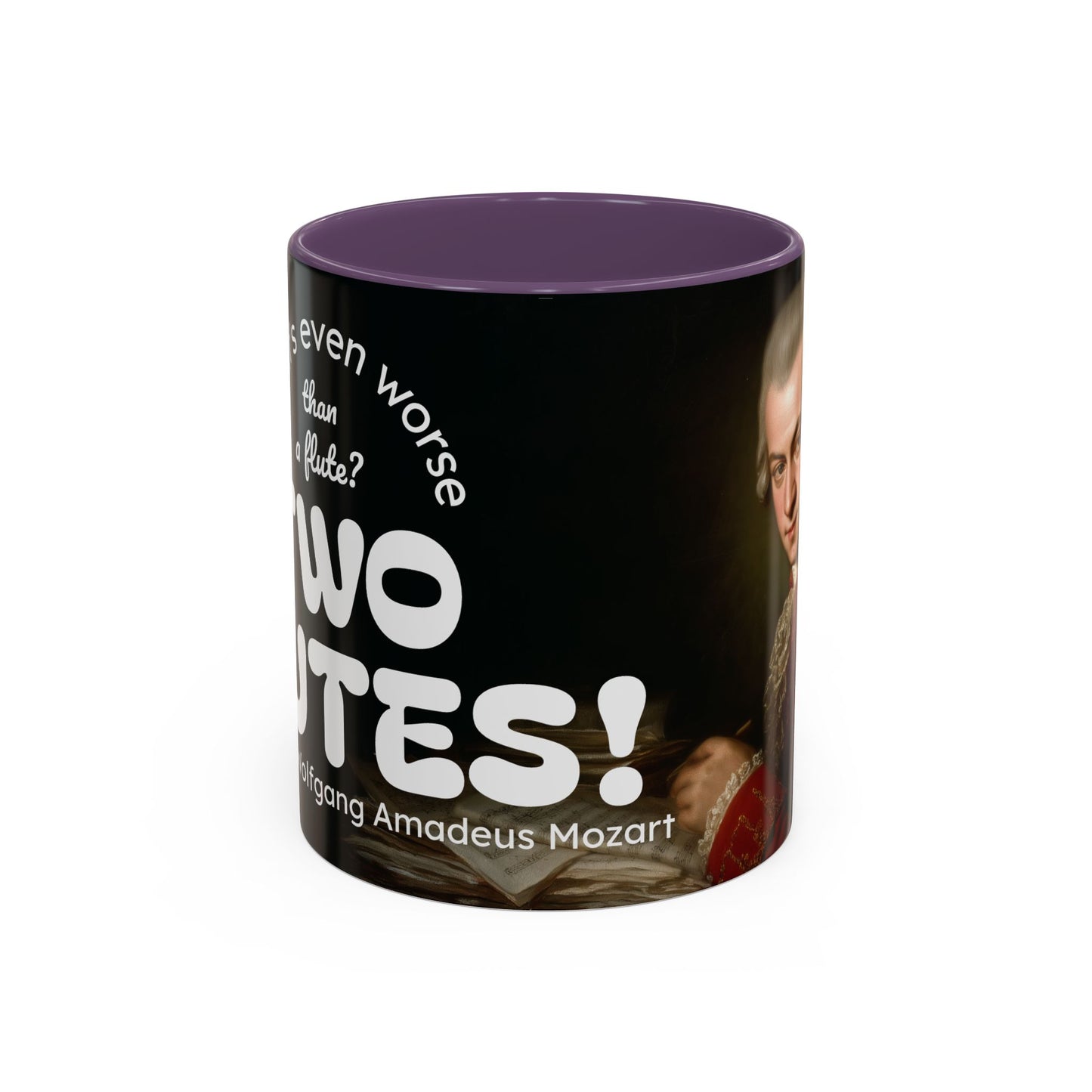 Two Flutes Mug in Black (USA) - Mozart Flute Quote Mug, Mozart Mug, Classical Music Mug, Funny Mozart Quote