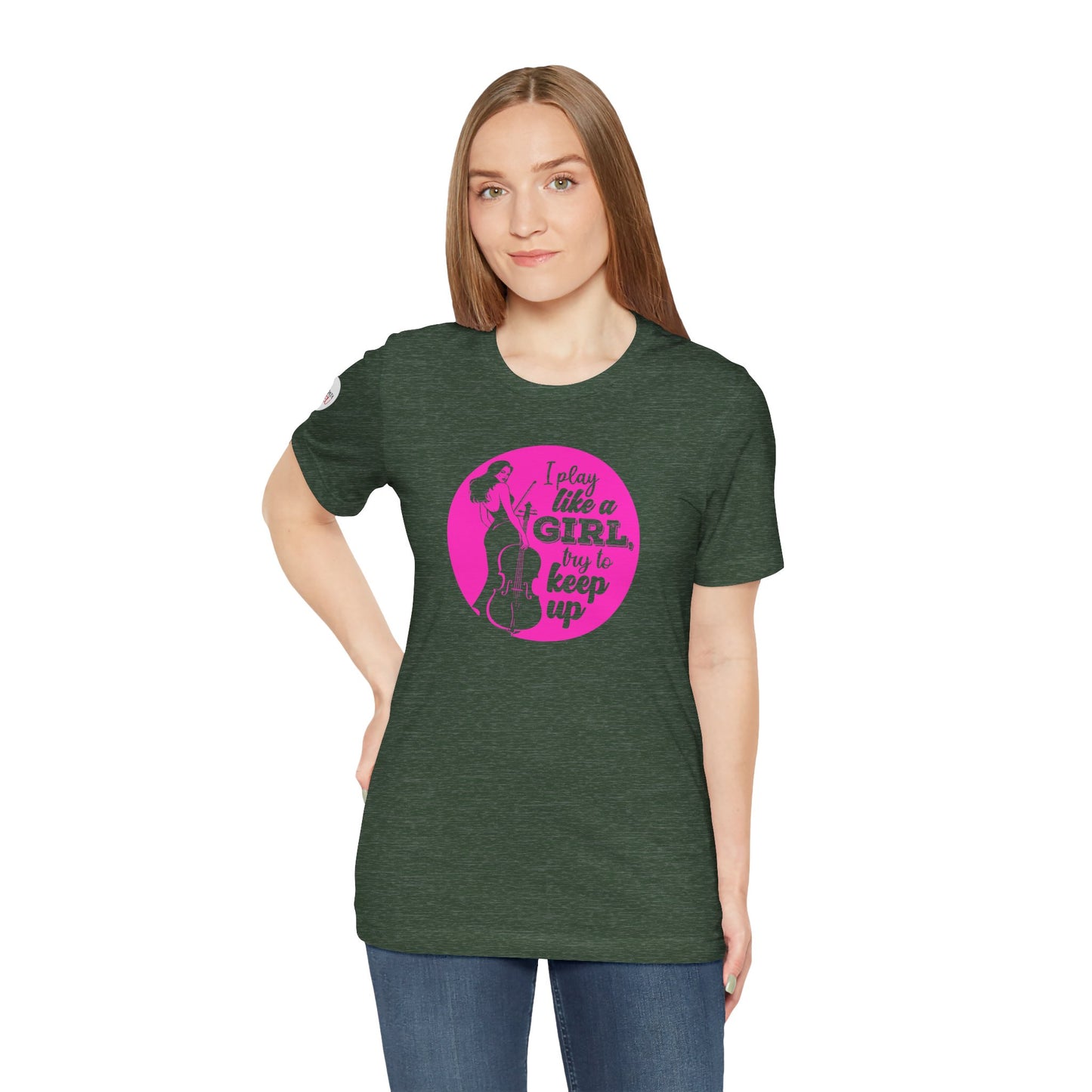 Play like a Girl T-Shirt (Dark): Camerata Romeu Shirt, Play like a Girl Shirt, Orchestra Shirt, Female Musician Shirt, Cello Shirt