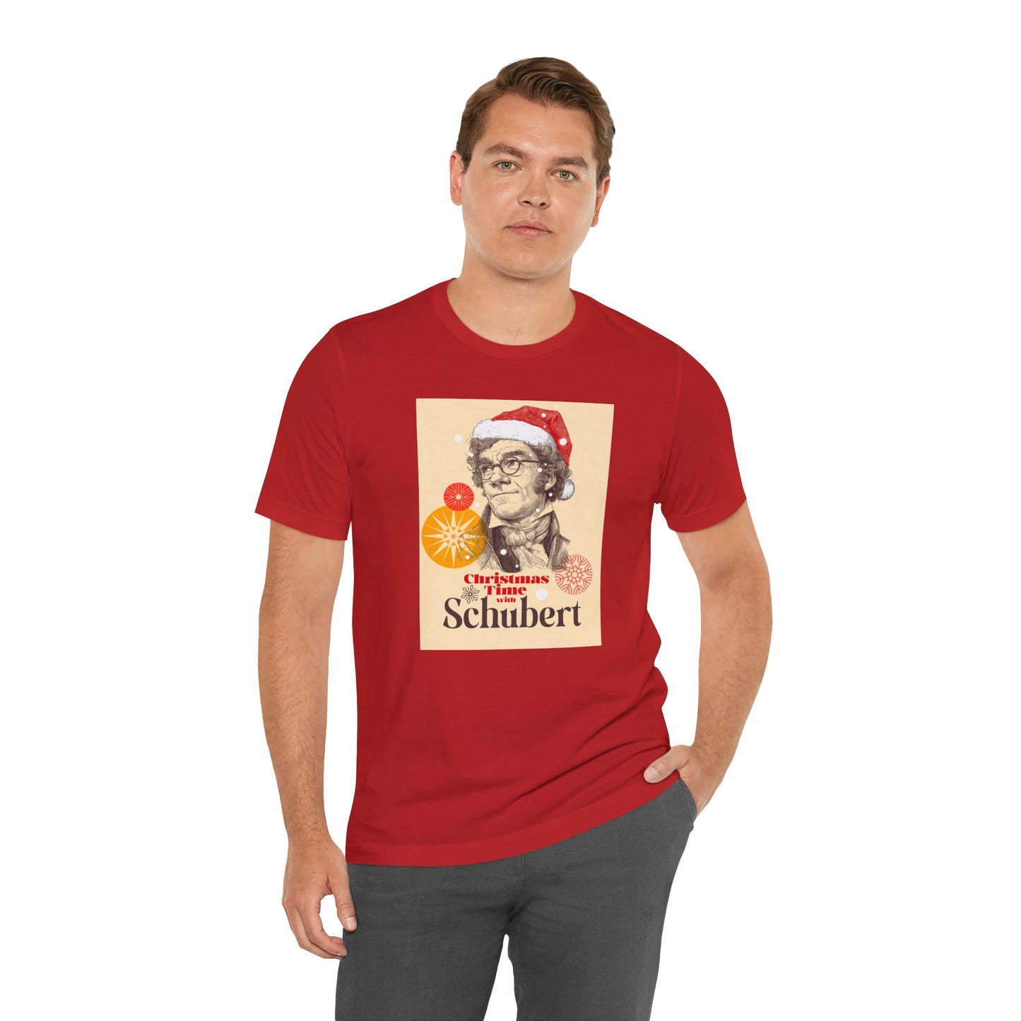 Christmas with Schubert - Holiday T-Shirt, Santa Shirt, Schubert with Santa Hat T-Shirt, Classical Music Christmas Shirt