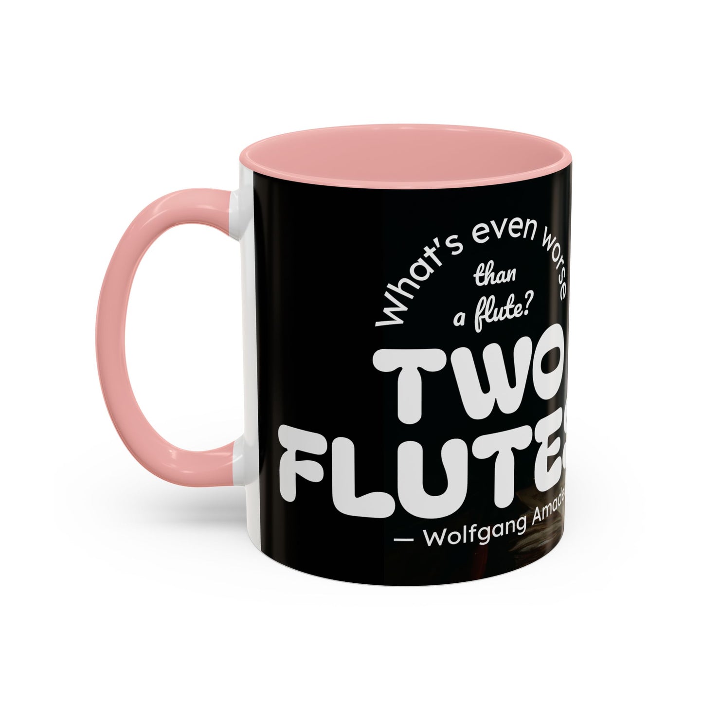 Two Flutes Mug in Black (USA) - Mozart Flute Quote Mug, Mozart Mug, Classical Music Mug, Funny Mozart Quote