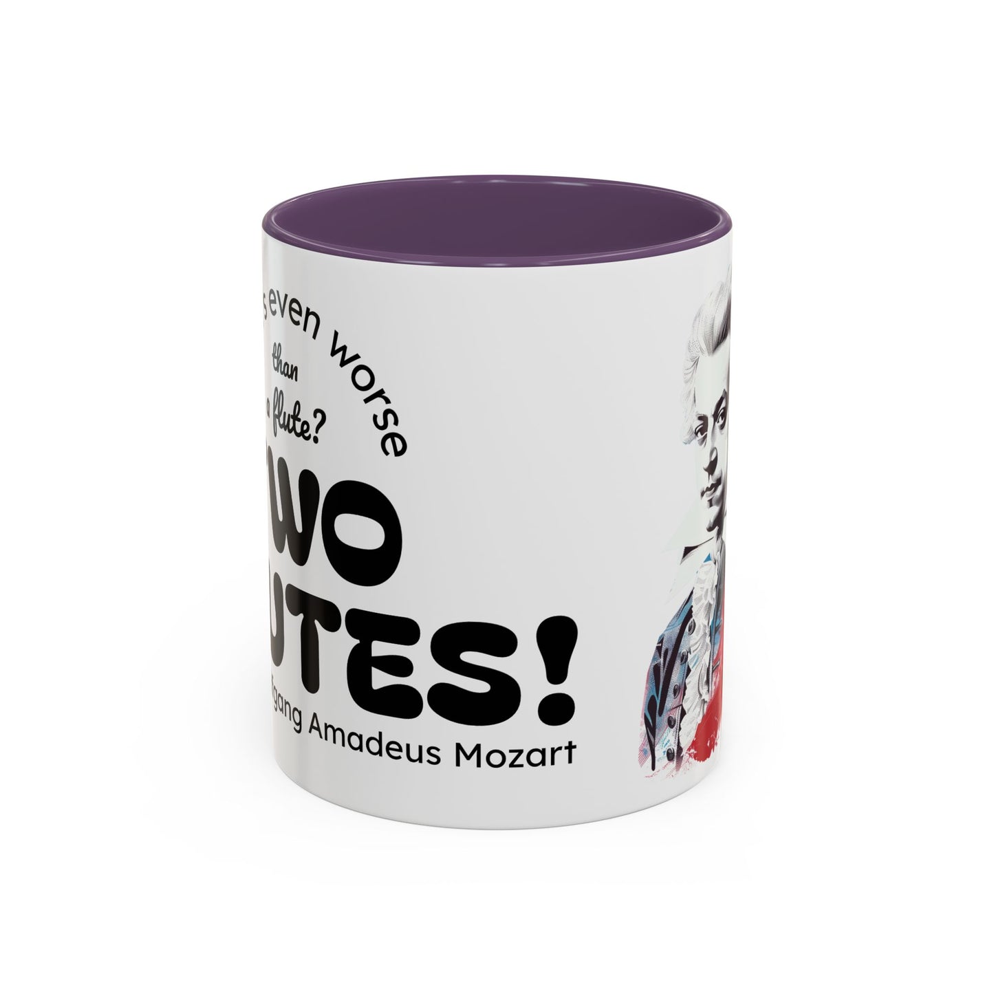 Two Flutes Mug in White (EU) - Mozart Flute Quote Mug, Mozart Mug, Classical Music Mug, Funny Mozart Quote