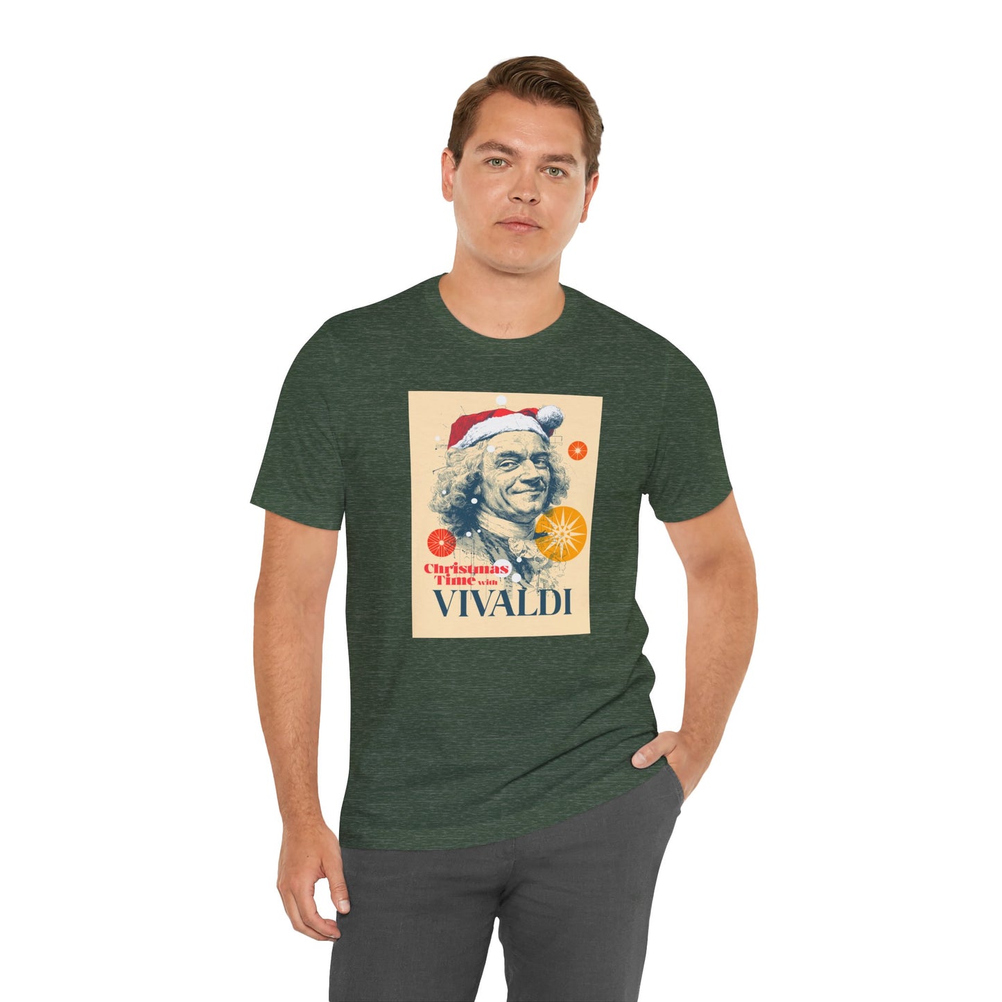 Christmas with Vivaldi - Holiday T-Shirt, Santa Shirt, Vivaldi with Santa Hat T-Shirt, Classical Music Christmas Shirt