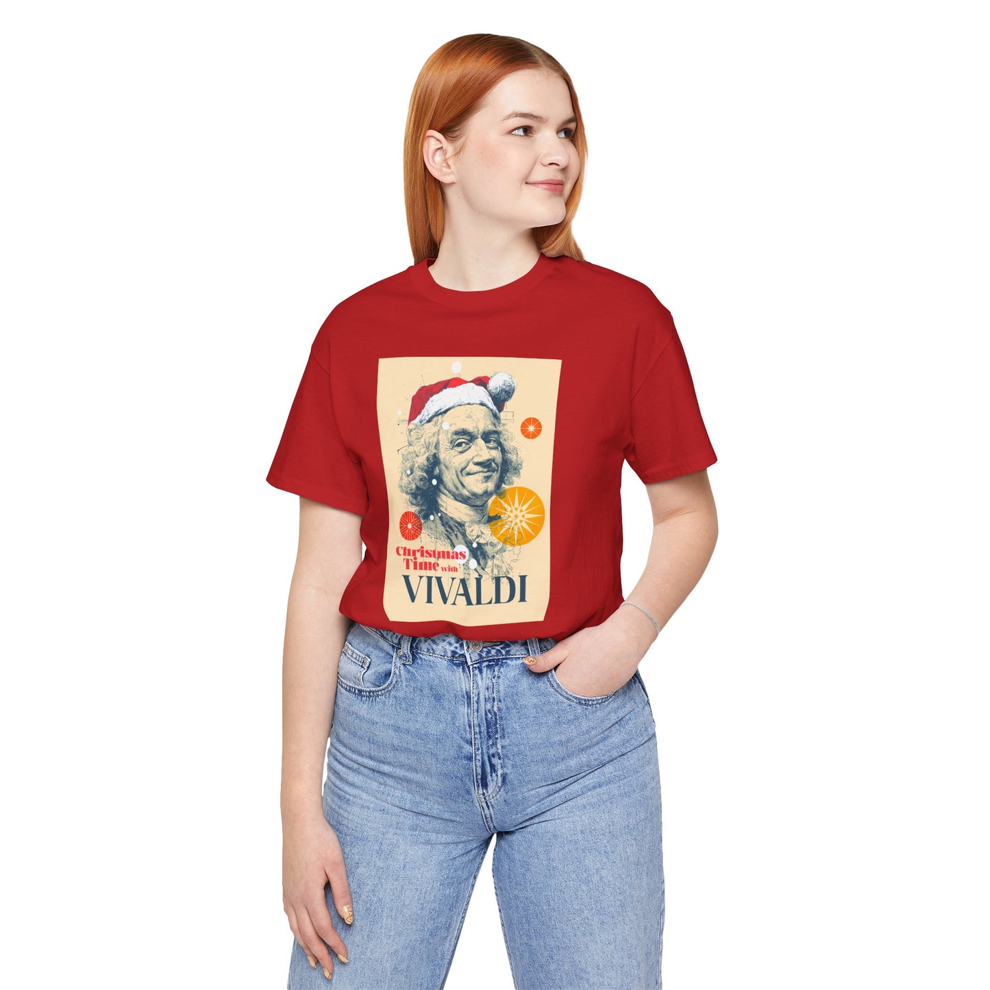 Christmas with Vivaldi - Holiday T-Shirt, Santa Shirt, Vivaldi with Santa Hat T-Shirt, Classical Music Christmas Shirt