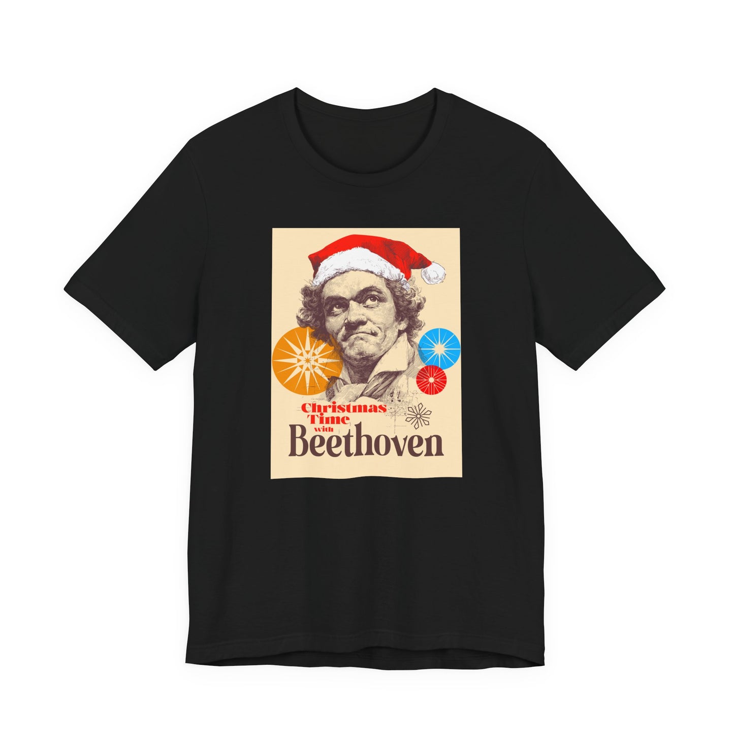 Christmas with Beethoven - Holiday T-Shirt, Santa Shirt, Beethoven with Santa Hat T-Shirt, Classical Music Christmas Shirt