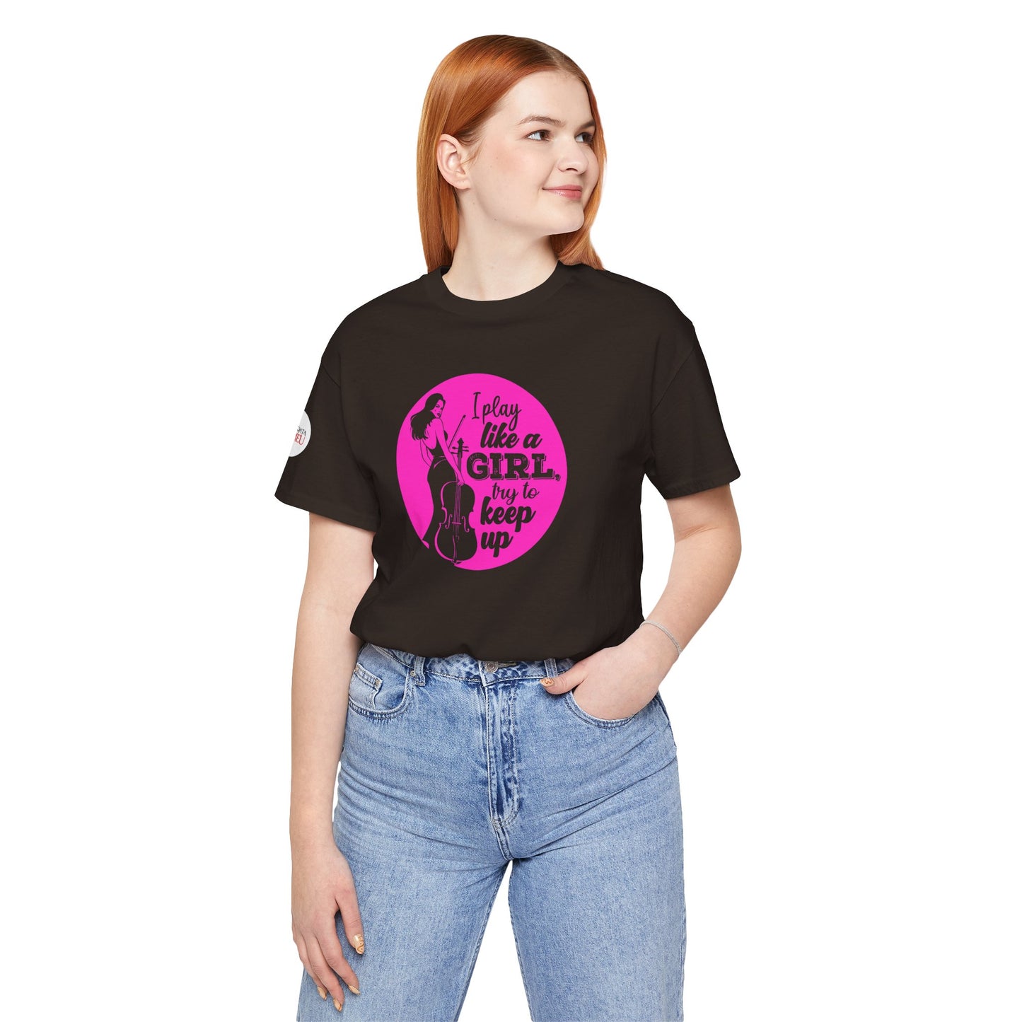 Play like a Girl T-Shirt (Dark): Camerata Romeu Shirt, Play like a Girl Shirt, Orchestra Shirt, Female Musician Shirt, Cello Shirt