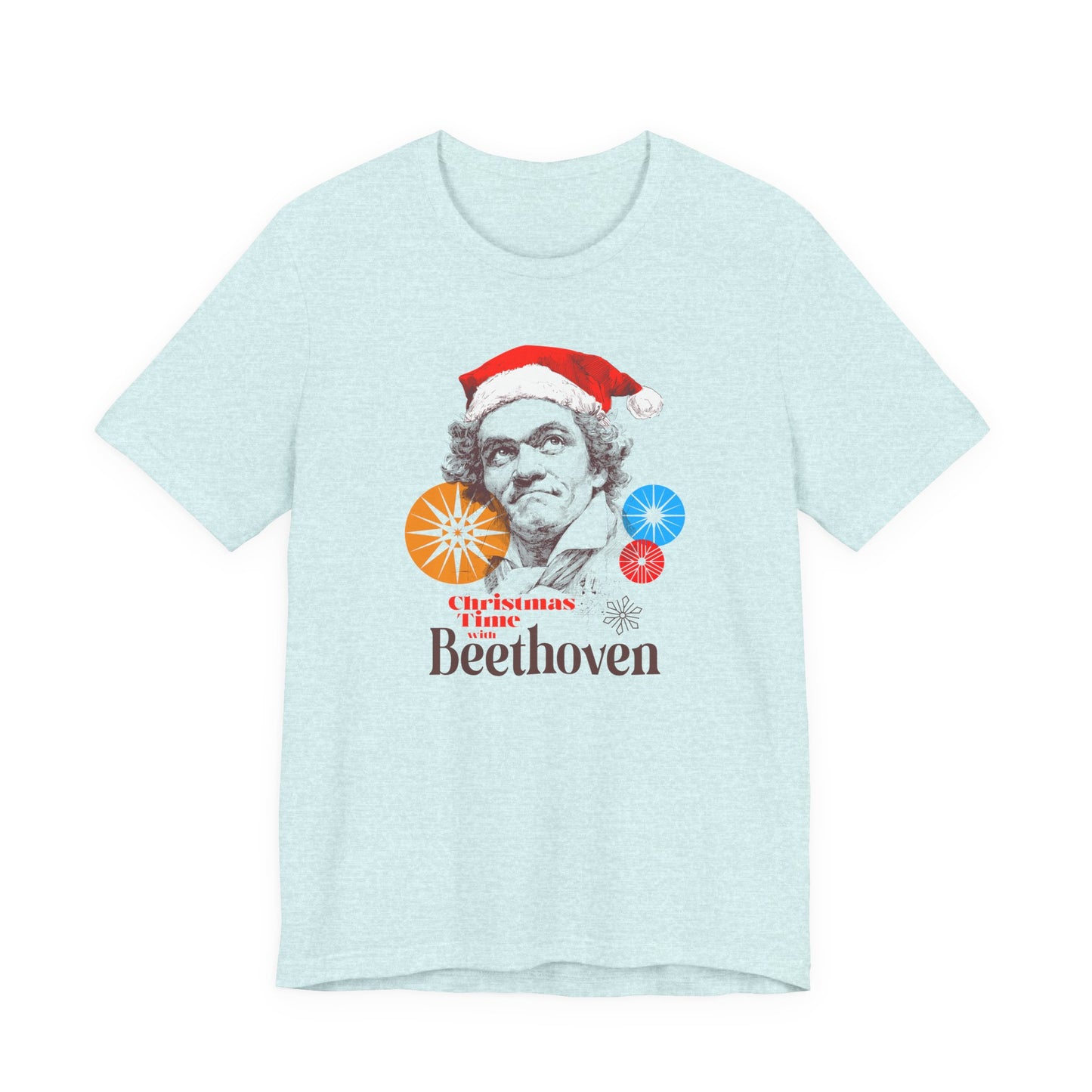 Christmas with Beethoven - Holiday T-Shirt, Santa Shirt, Beethoven with Santa Hat T-Shirt, Classical Music Christmas Shirt