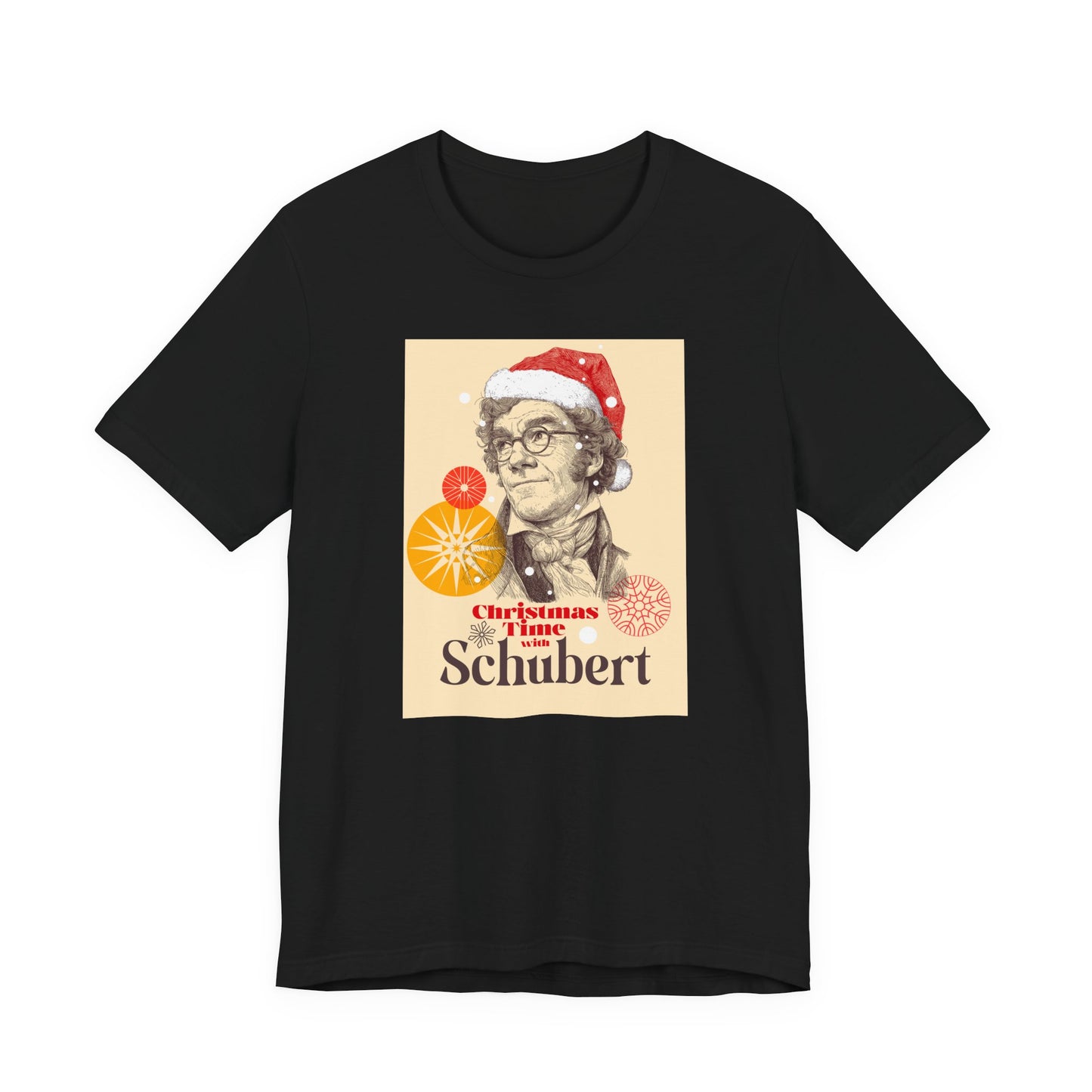 Christmas with Schubert - Holiday T-Shirt, Santa Shirt, Schubert with Santa Hat T-Shirt, Classical Music Christmas Shirt