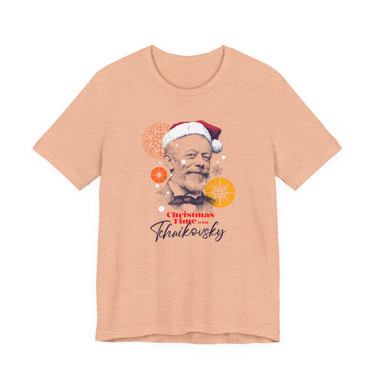 Christmas with Tchaikovsky - Holiday T-Shirt, Santa Shirt, Tchaikovsky with Santa Hat T-Shirt, Classical Music Christmas Shirt